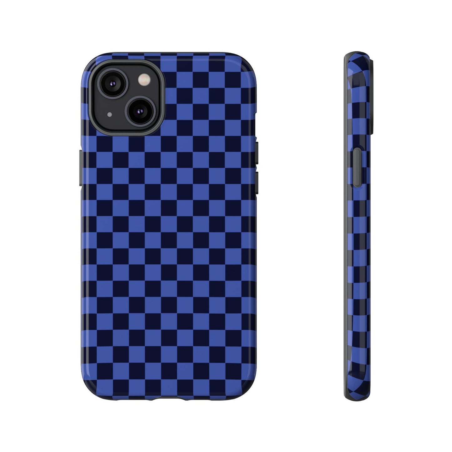 iPhone 14 Plus / Glossy Phone Case - ’Bold Blue Checkered Pattern’ Phone Case
