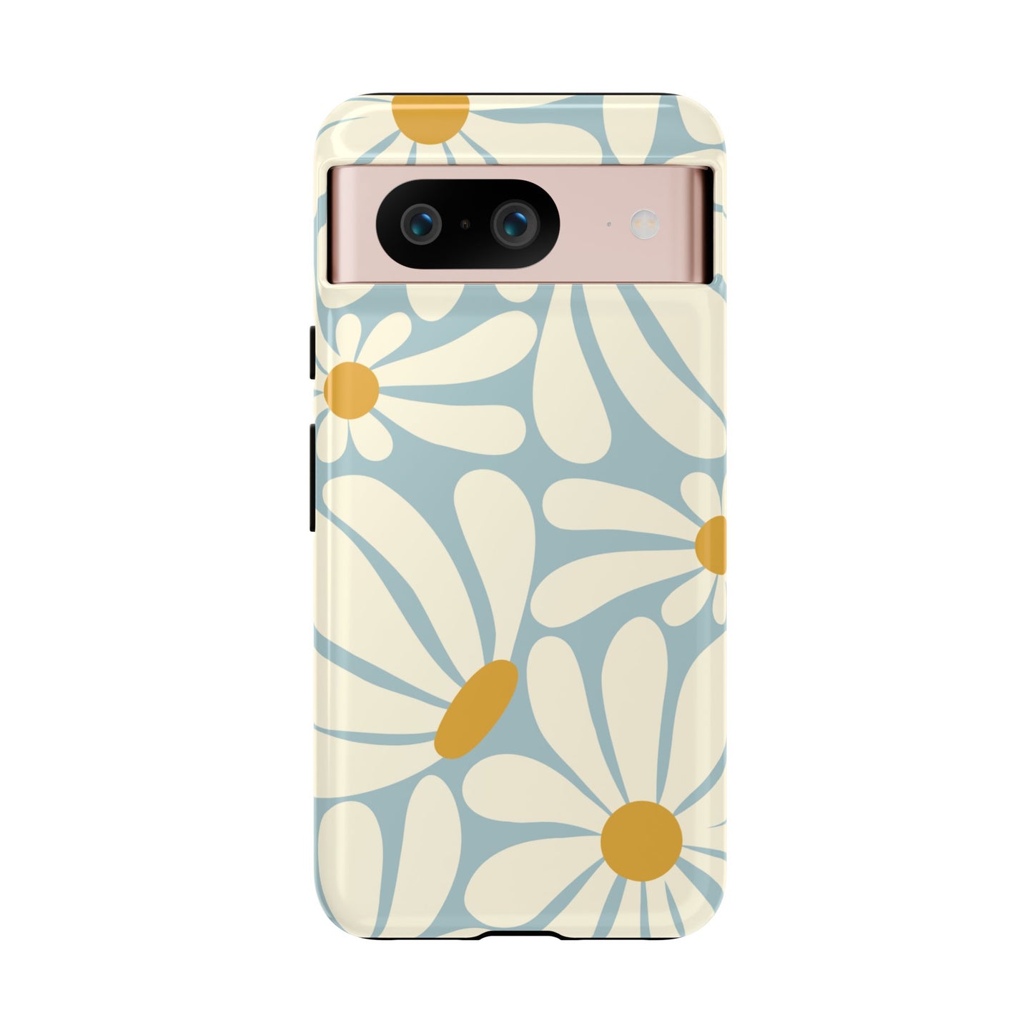 Google Pixel 8 / Glossy Phone Case - ’Retro Blue Daisy Pattern’ Phone Case