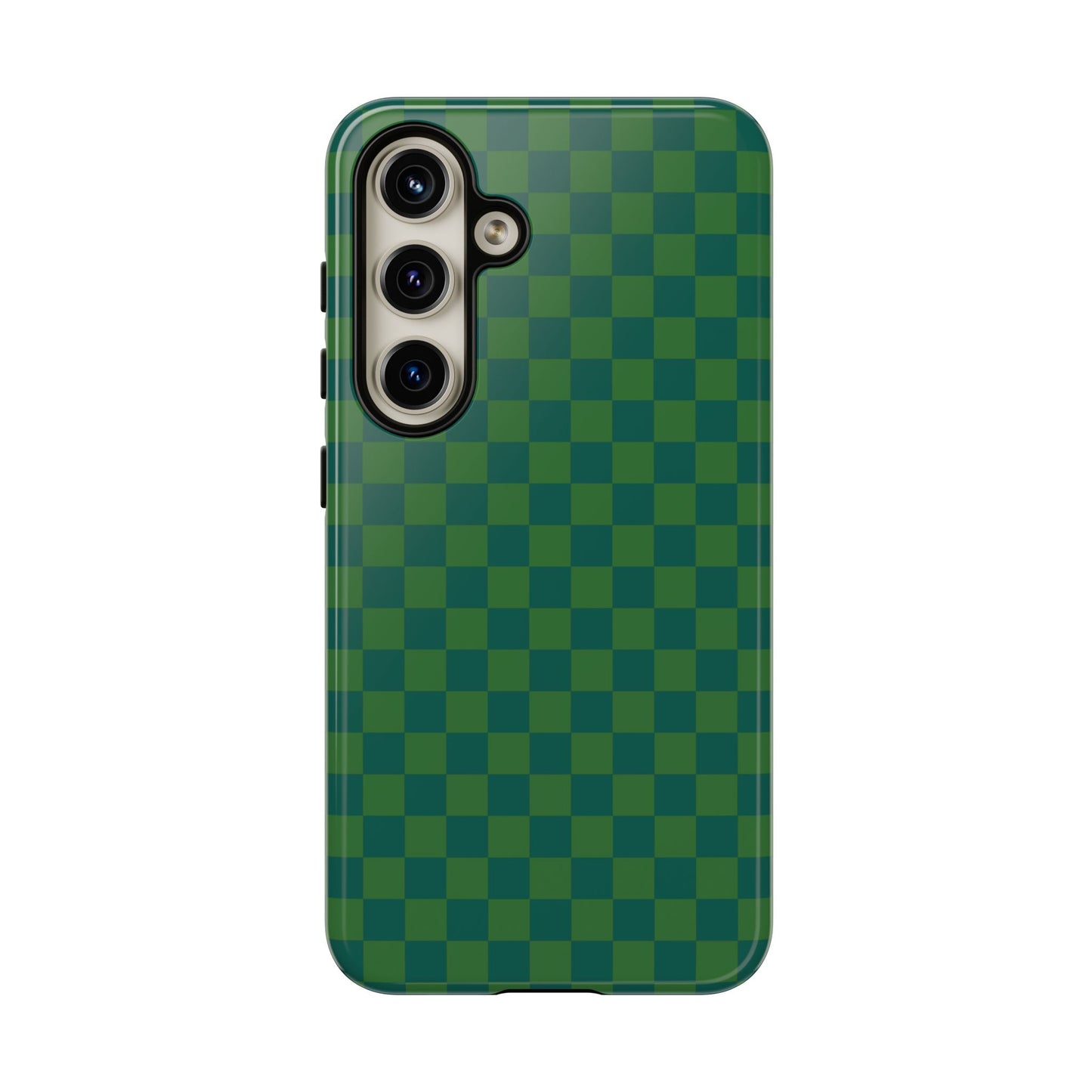 Samsung Galaxy S24 / Glossy Phone Case - ’Bold Green Checkered Pattern’ Phone Case