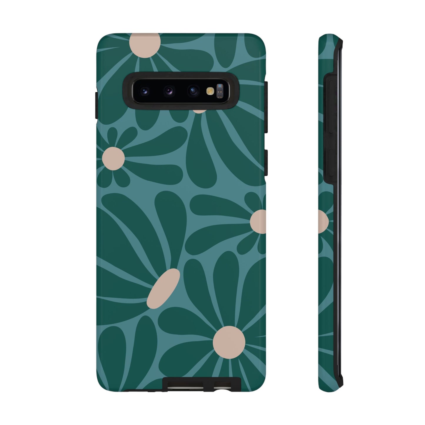 Samsung Galaxy S10 / Glossy Phone Case - ’Retro Turquoise Daisy Pattern’ Phone Case