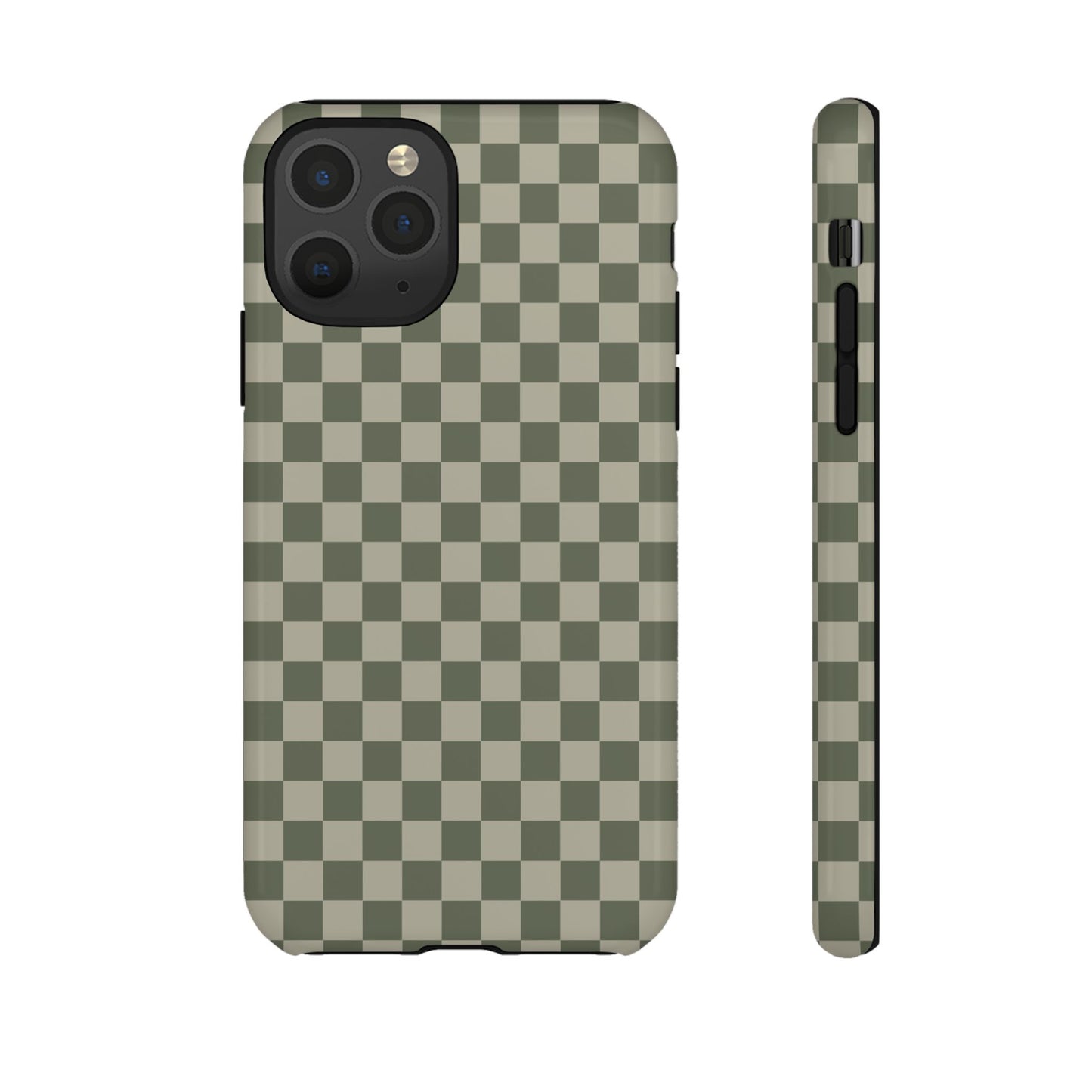 iPhone 11 Pro / Glossy Phone Case - ’Bold Olive Green Checkered Pattern’ Phone Case