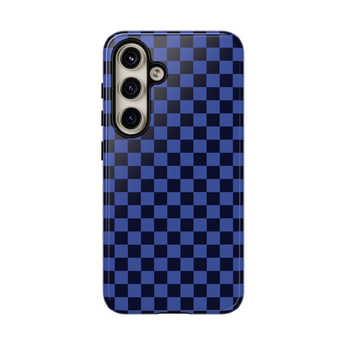 Samsung Galaxy S24 / Glossy Phone Case - ’Bold Blue Checkered Pattern’ Phone Case
