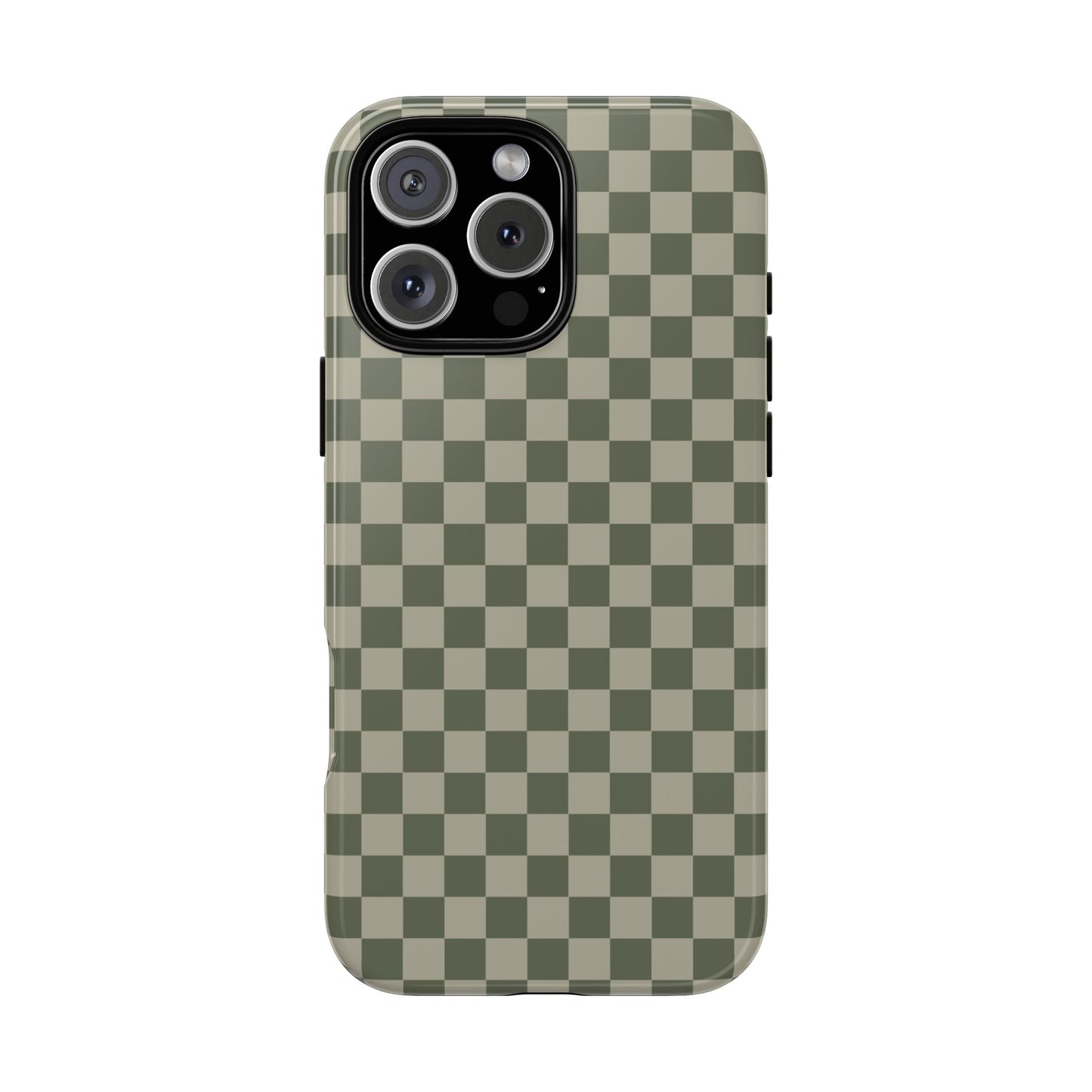iPhone 16 Pro Max / Glossy Phone Case - ’Bold Olive Green Checkered Pattern’ Phone Case