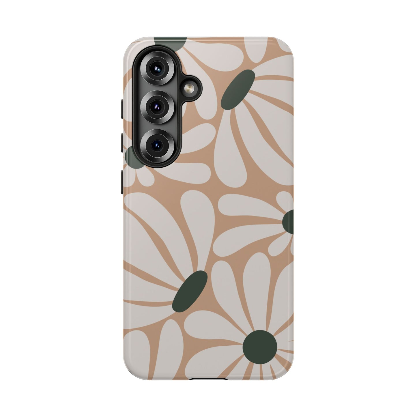 Samsung Galaxy S25 / Glossy Phone Case - ’Retro Beige & White Daisy Pattern’ Phone Case