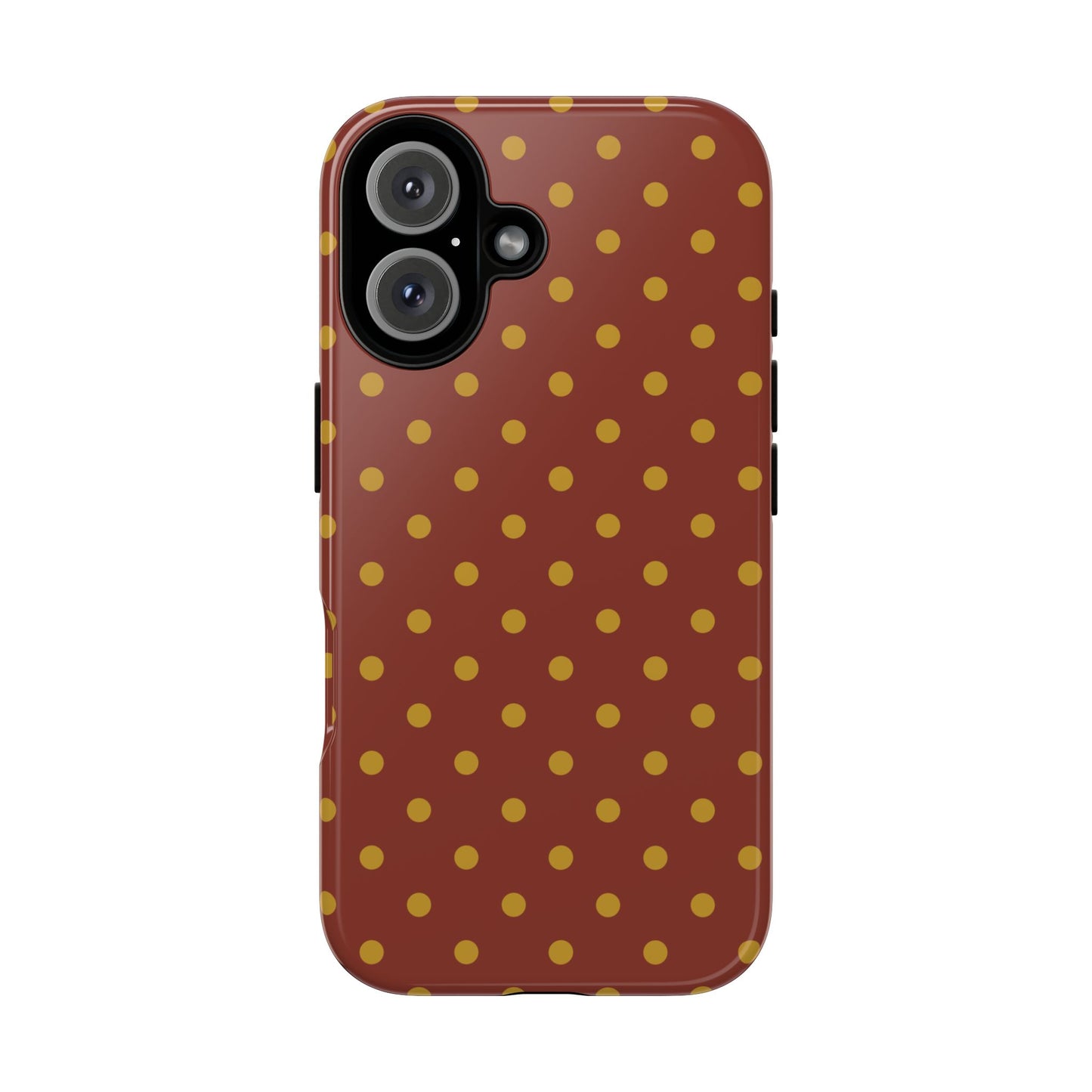 iPhone 16 / Glossy Phone Case - Trendy Brown & Mustard Dot Pattern Phone Case