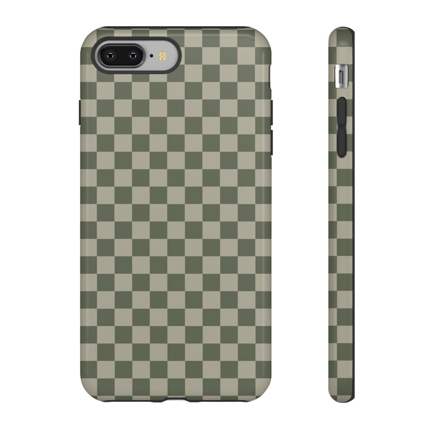 iPhone 8 Plus / Glossy Phone Case - ’Bold Olive Green Checkered Pattern’ Phone Case
