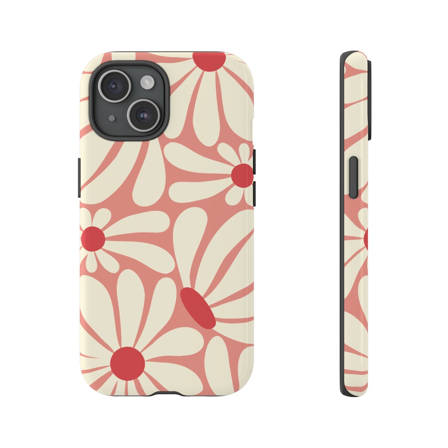 iPhone 15 / Glossy Phone Case - ’Retro Pink Daisy Pattern’ Phone Case