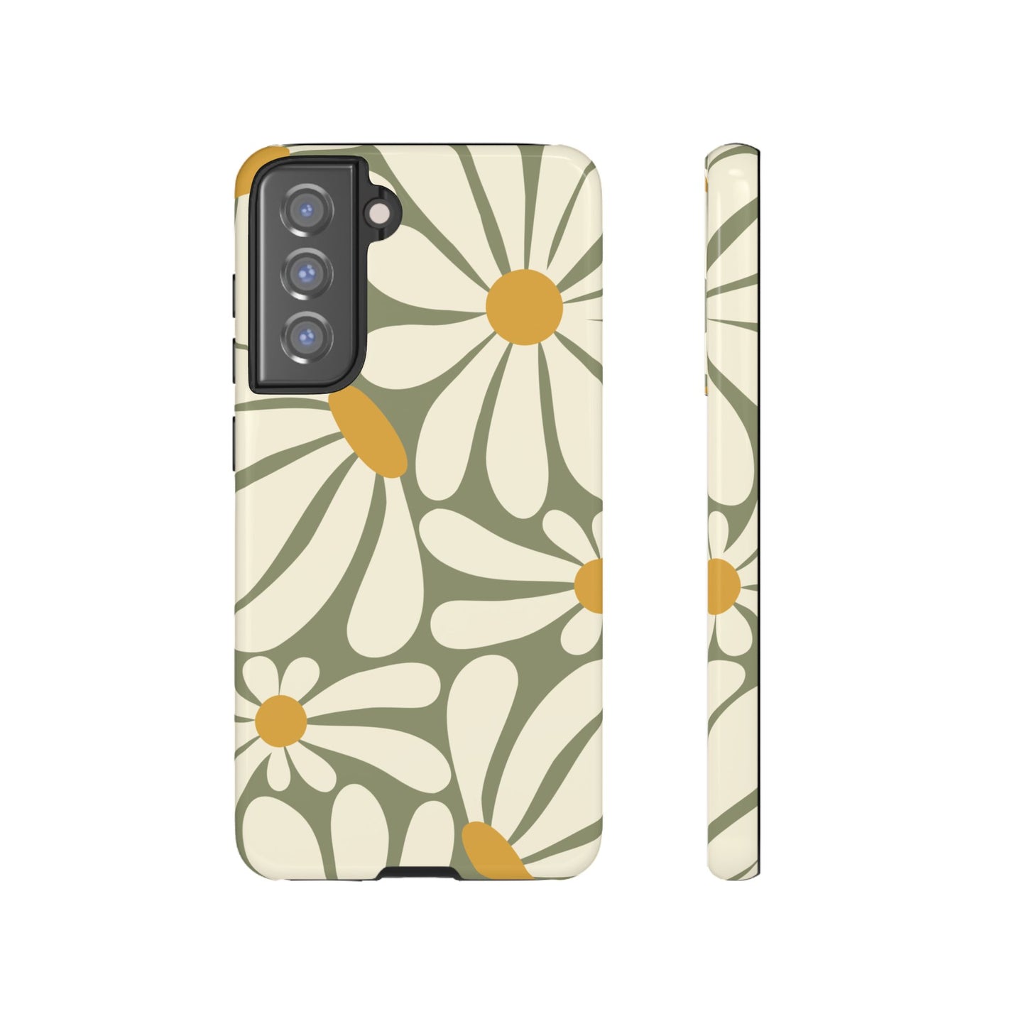 Samsung Galaxy S21 FE / Glossy Phone Case - ’Retro Green Daisy Pattern #1’ Phone Case