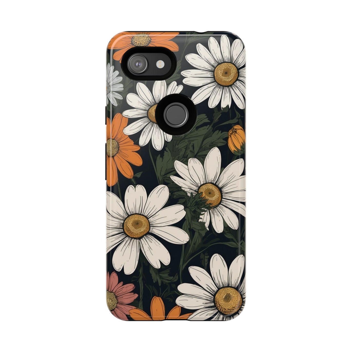 Boho Chic Daisies Floral Pattern "White, Orange & Pink" Phone Case