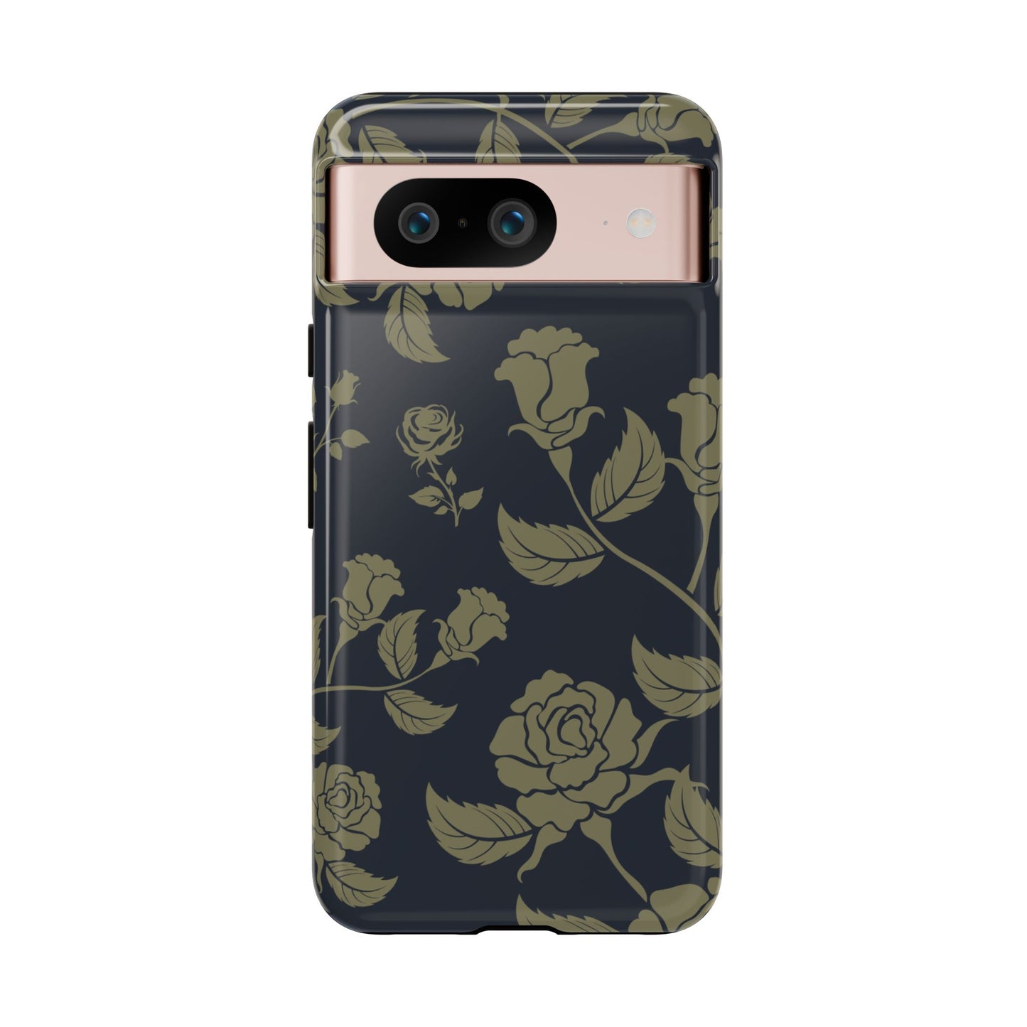 Google Pixel 8 / Glossy Phone Case - ’Blue & Olive Rose Pattern’ Phone Case