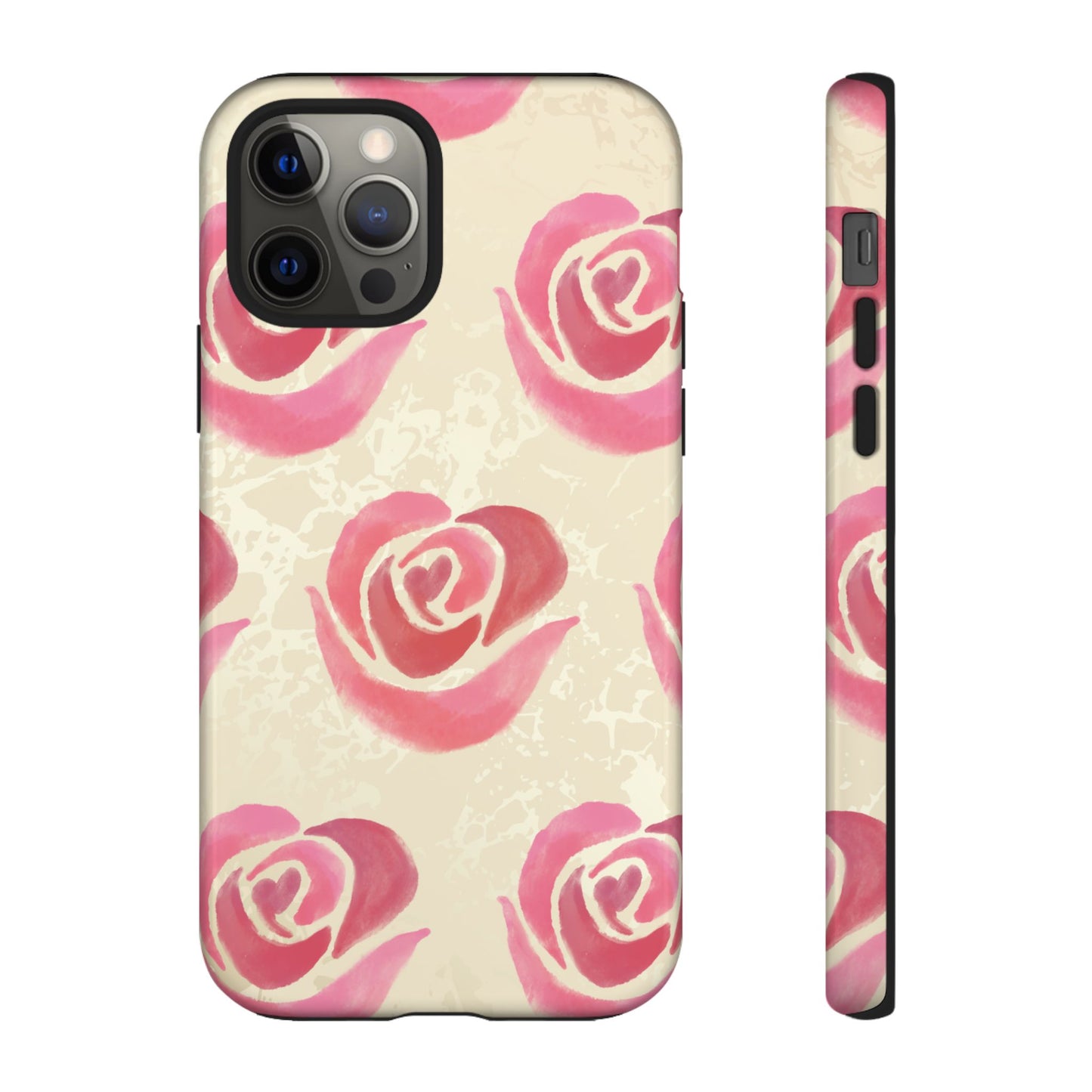 iPhone 12 Pro / Glossy Phone Case - ’Pink Rose Pattern’ Phone Case