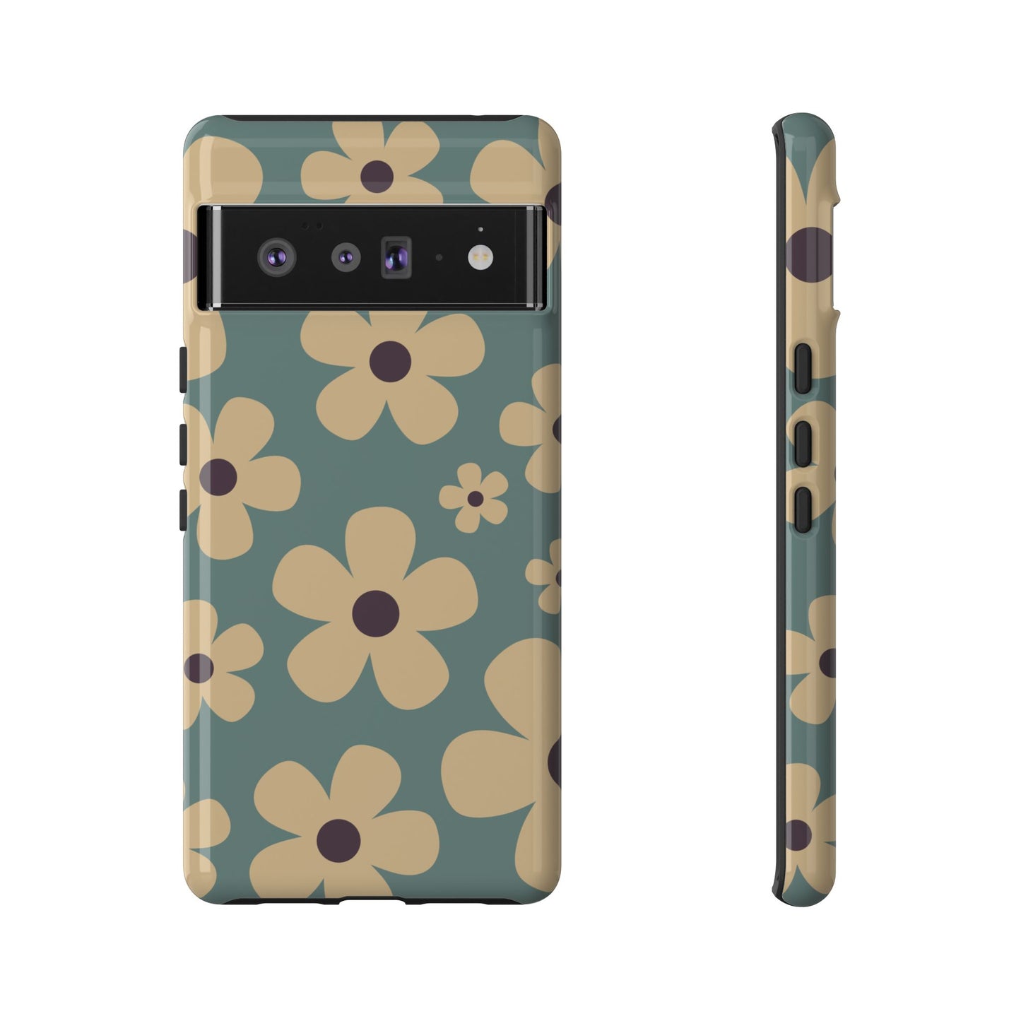 Google Pixel 6 Pro / Glossy Phone Case - Cute Blue & Cream Daisy Pattern Phone Case