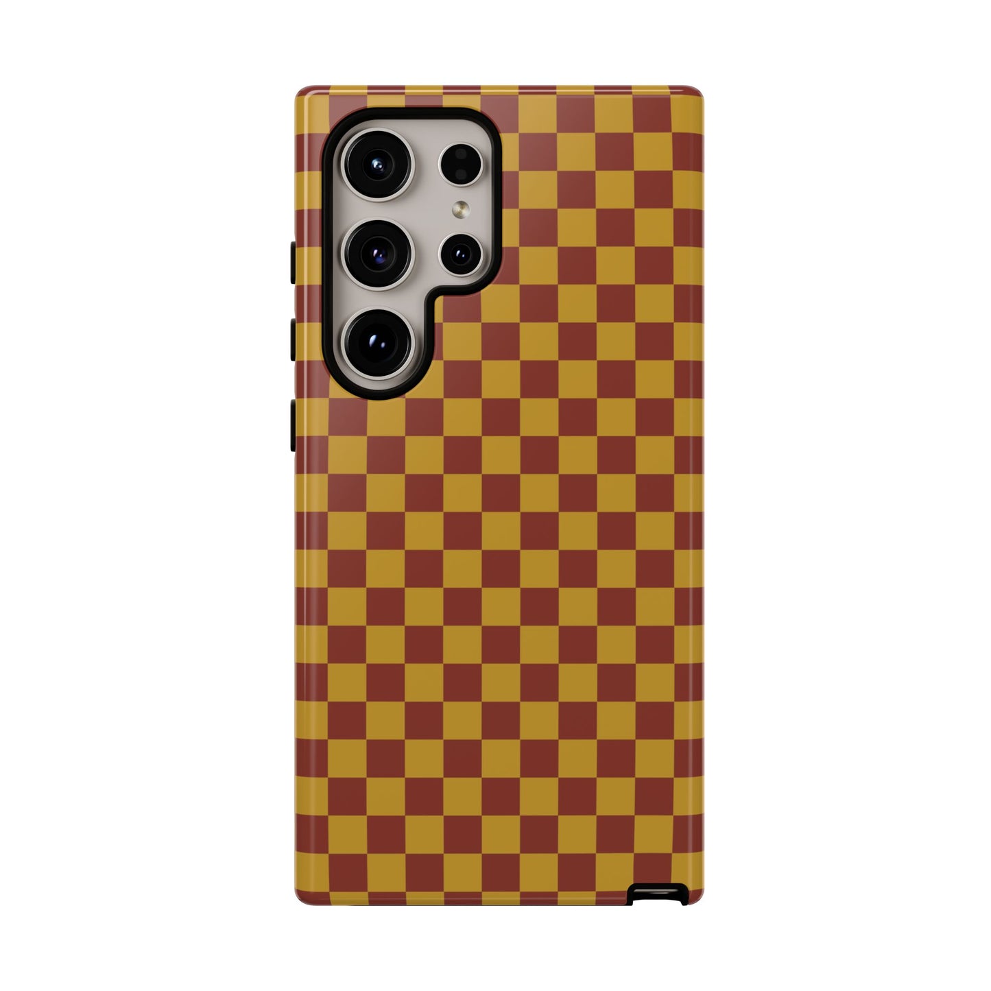Samsung Galaxy S24 Ultra / Glossy Phone Case - Trendy Mustard & Burgandy Small Checked Pattern Phone Case