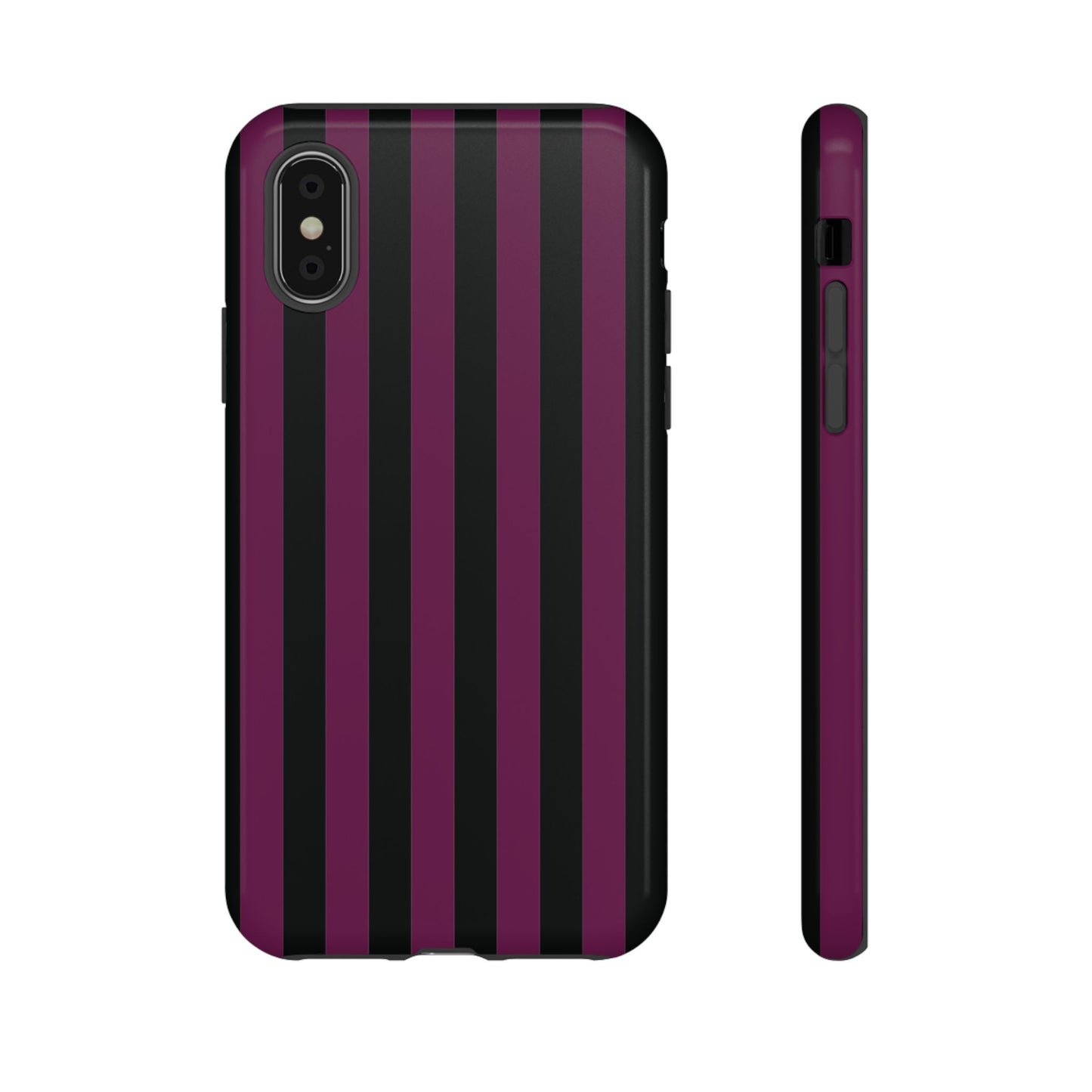iPhone X / Glossy Phone Case - Trendy Plum & Black Stripe Pattern Phone Case