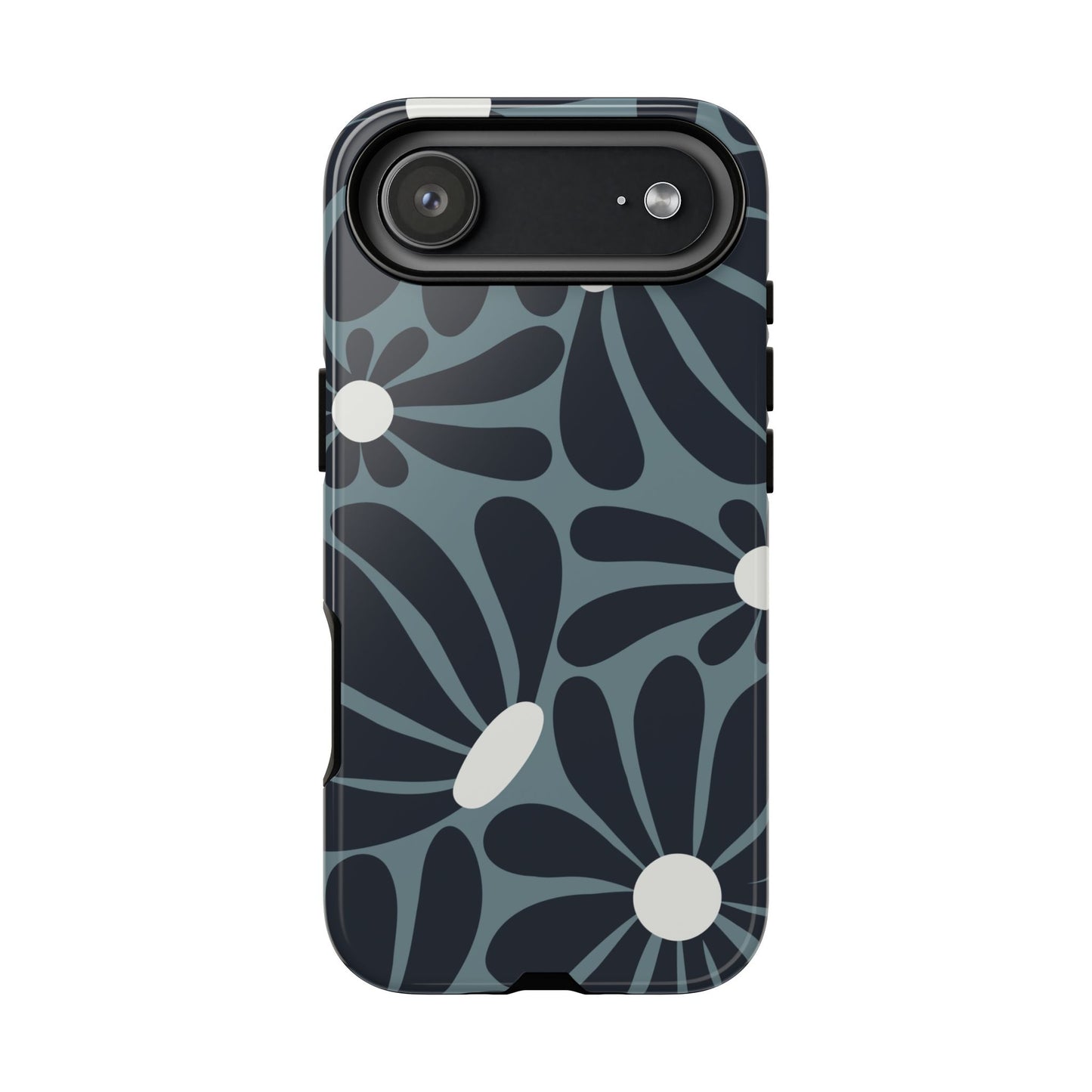 iPhone 17 Air / Glossy Phone Case - ’Retro Navy Blue & White Daisy Pattern’ Phone Case