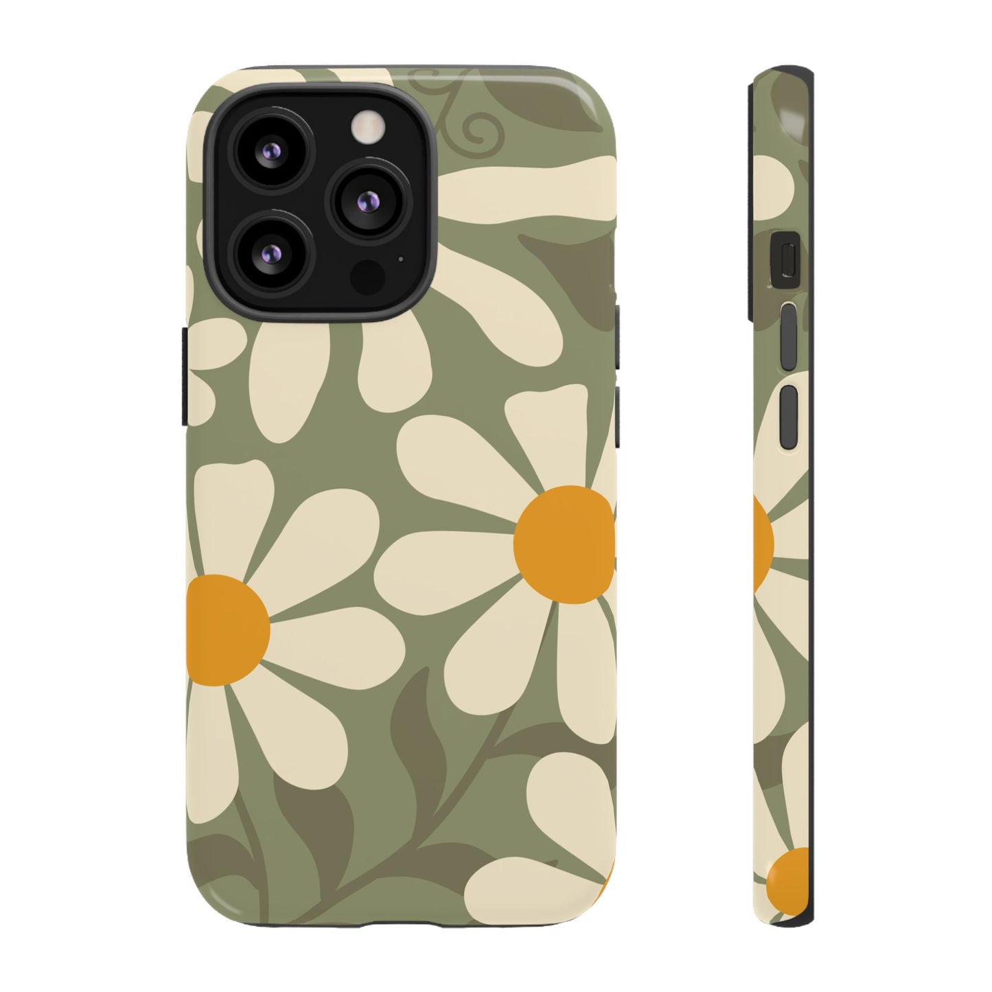 iPhone 13 Pro / Glossy Phone Case - ’Retro Green Daisy Pattern #2’ Phone Case