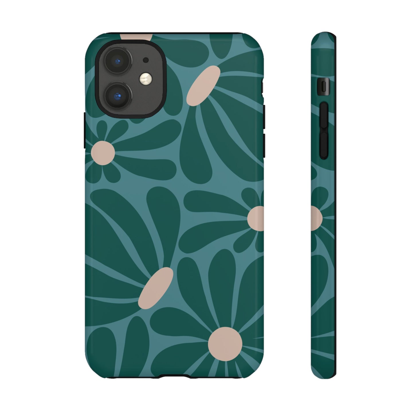 iPhone 11 / Glossy Phone Case - ’Retro Turquoise Daisy Pattern’ Phone Case