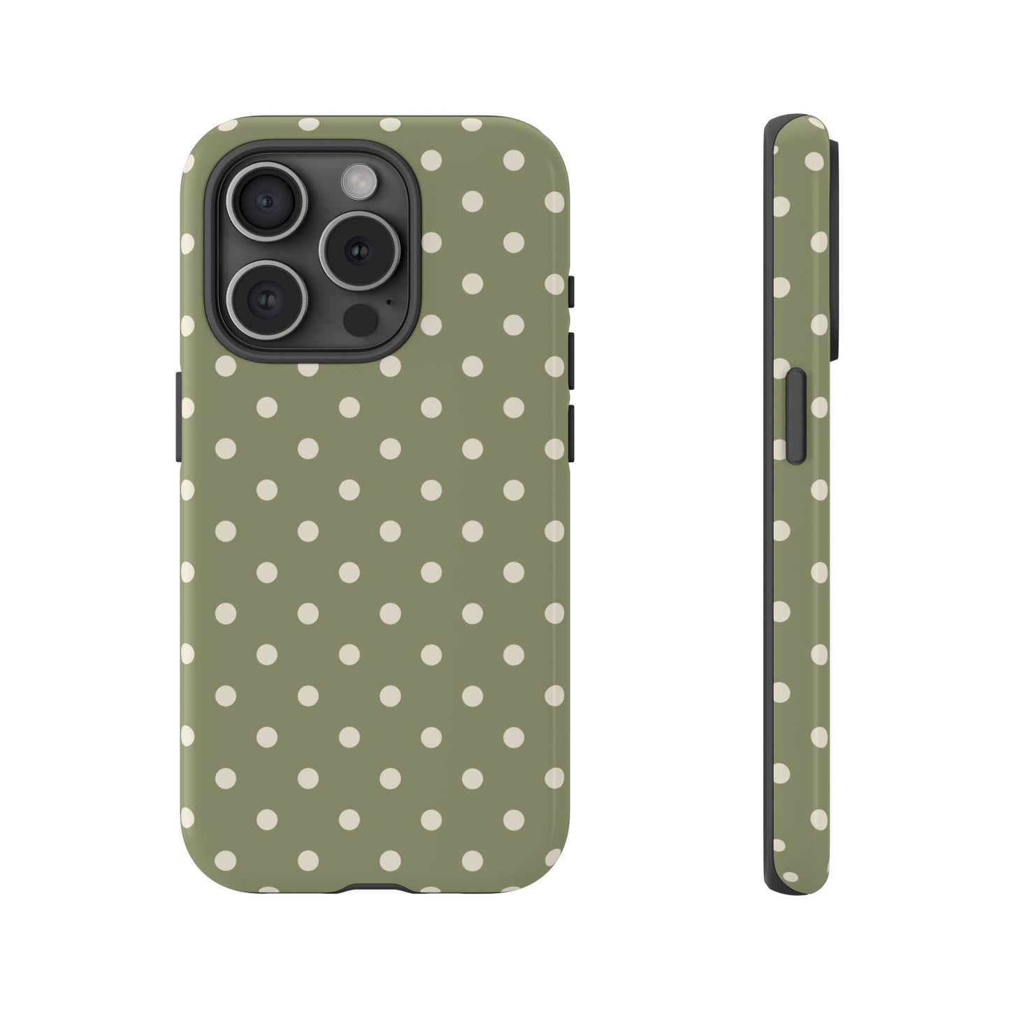 iPhone 15 Pro / Glossy Phone Case - ’Green & White Dot Pattern’ Phone Case