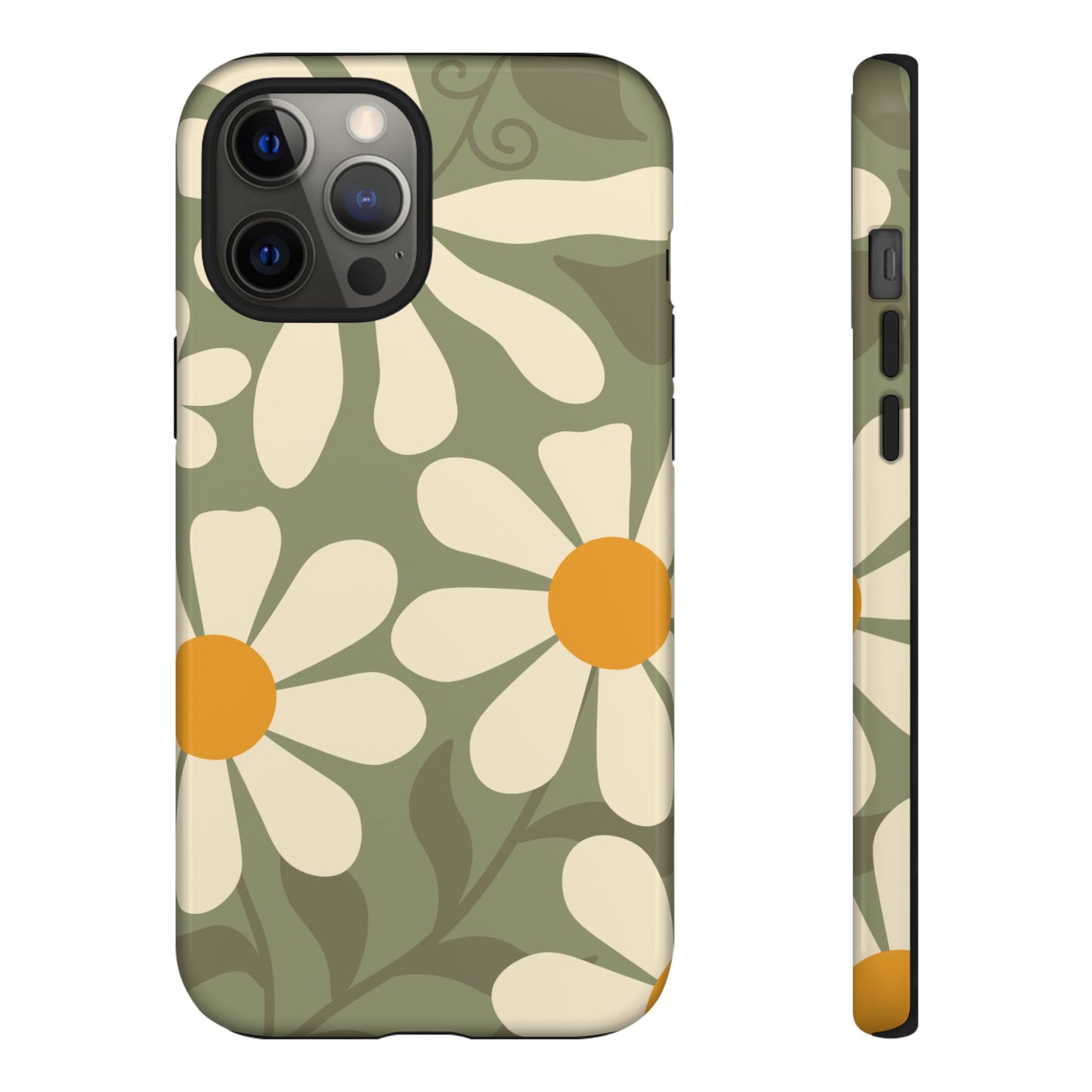 iPhone 12 Pro Max / Glossy Phone Case - ’Retro Green Daisy Pattern #2’ Phone Case