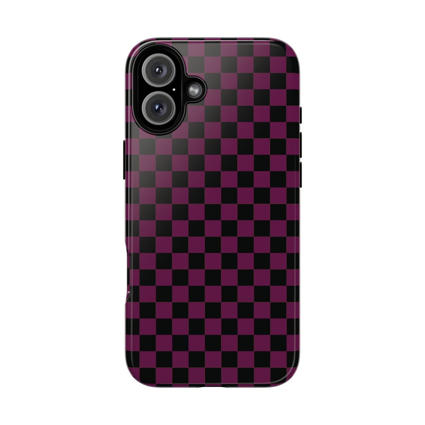iPhone 16 Plus / Glossy Phone Case - Trendy Plum & Black Small Checked Pattern Phone Case