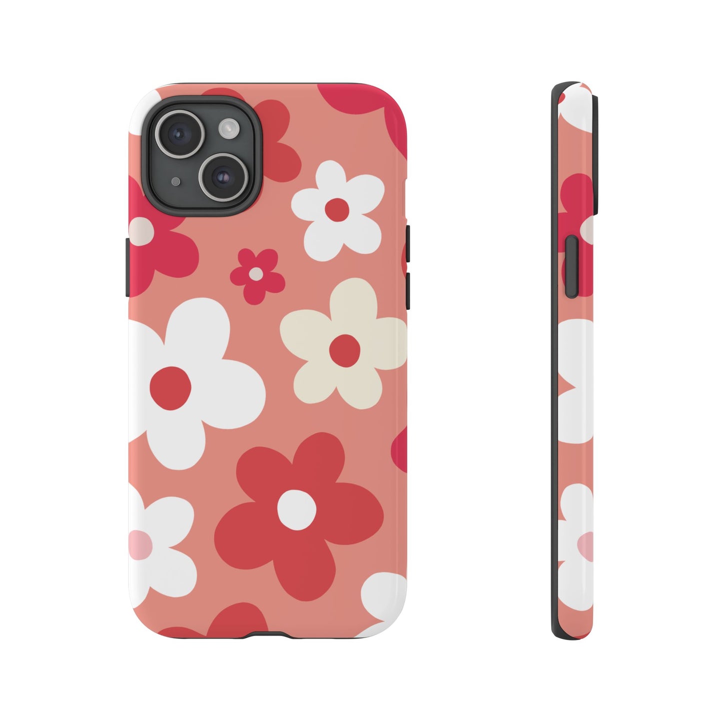 iPhone 15 Plus / Glossy Phone Case - ’Pink Daisy Pattern’ Phone Case