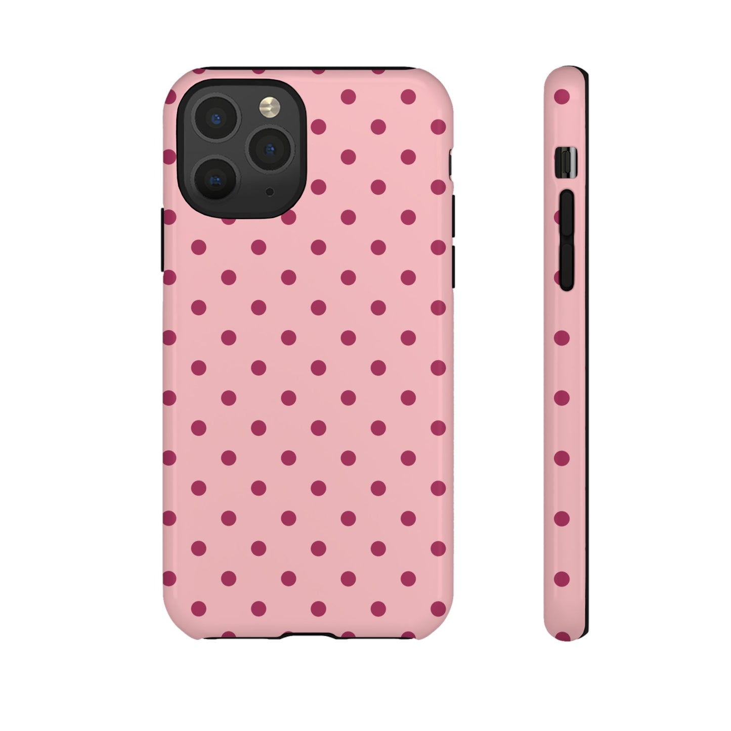 iPhone 11 Pro / Glossy Phone Case - ’Pink with Red Dot Pattern’ Phone Case