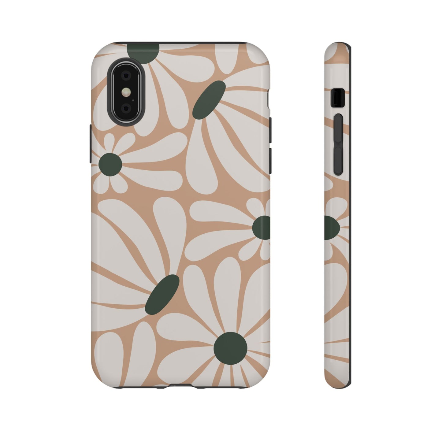 iPhone X / Glossy Phone Case - ’Retro Beige & White Daisy Pattern’ Phone Case