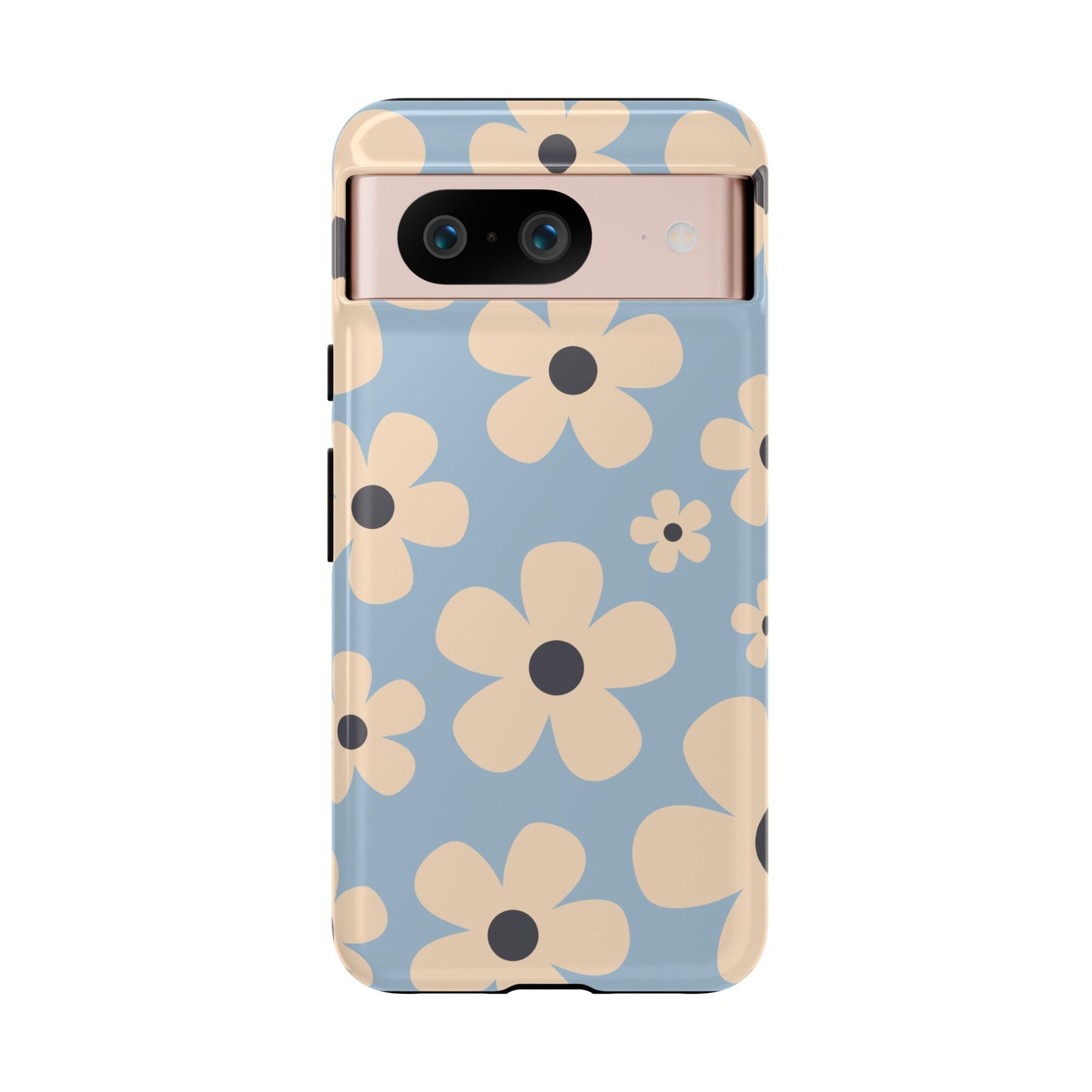Google Pixel 8 / Glossy Phone Case - Cute Light Blue & Cream Daisy Pattern Phone Case