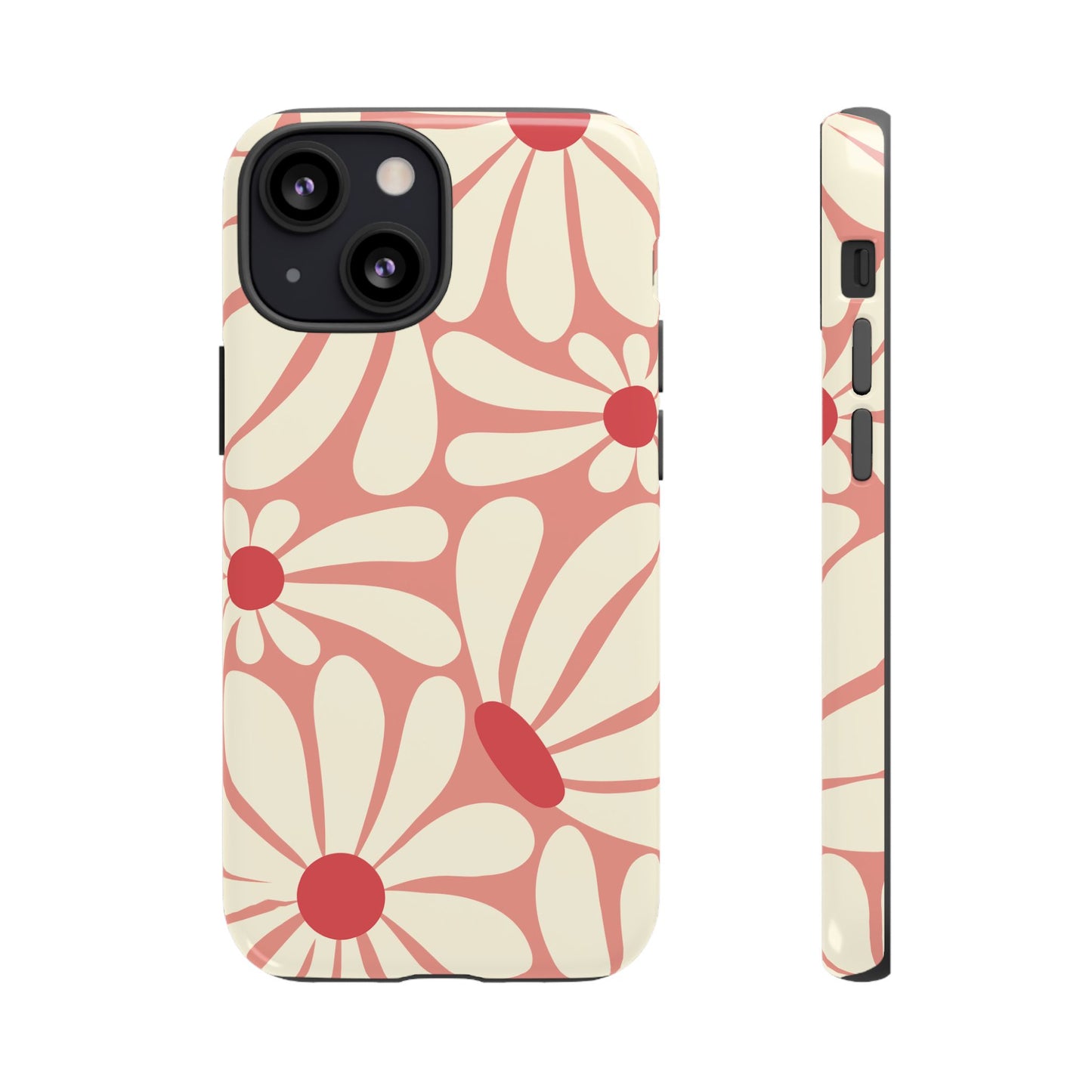 iPhone 13 Mini / Glossy Phone Case - ’Retro Pink Daisy Pattern’ Phone Case