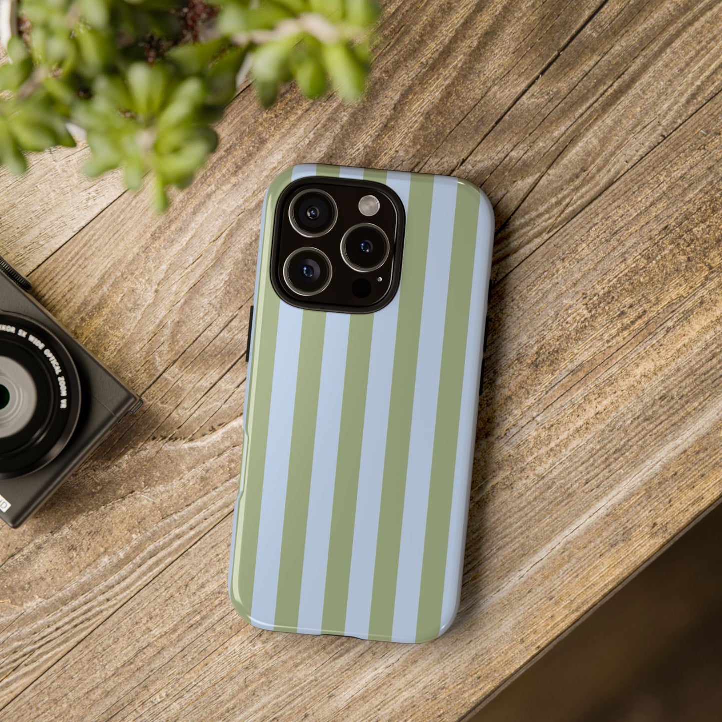 Phone Case - Trendy Ice Blue & Green Stripe Pattern Phone Case