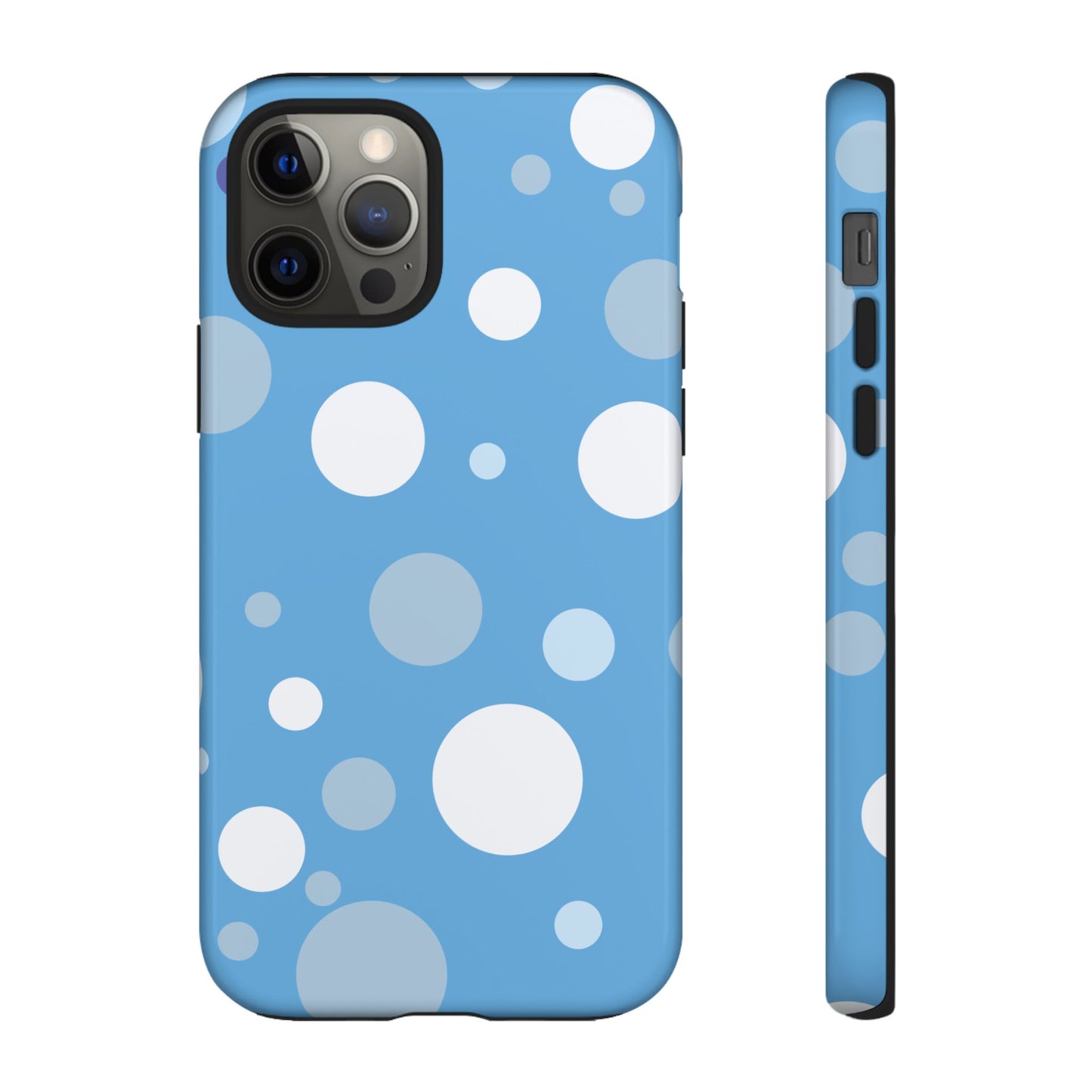 iPhone 12 Pro / Glossy Phone Case - ’Bold Blue with White Dot Pattern’ Phone Case