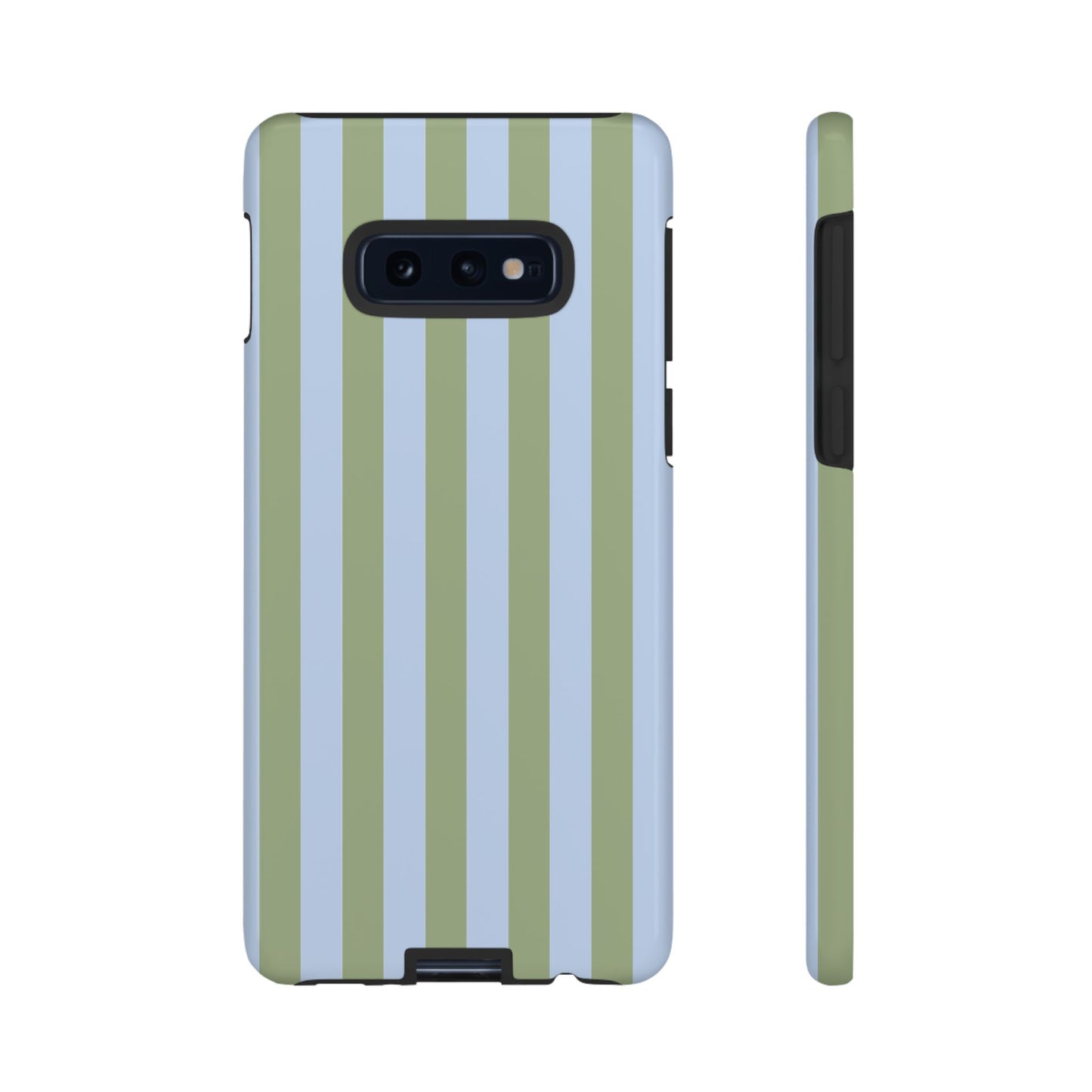 Samsung Galaxy S10E / Glossy Phone Case - Trendy Ice Blue & Green Stripe Pattern Phone Case