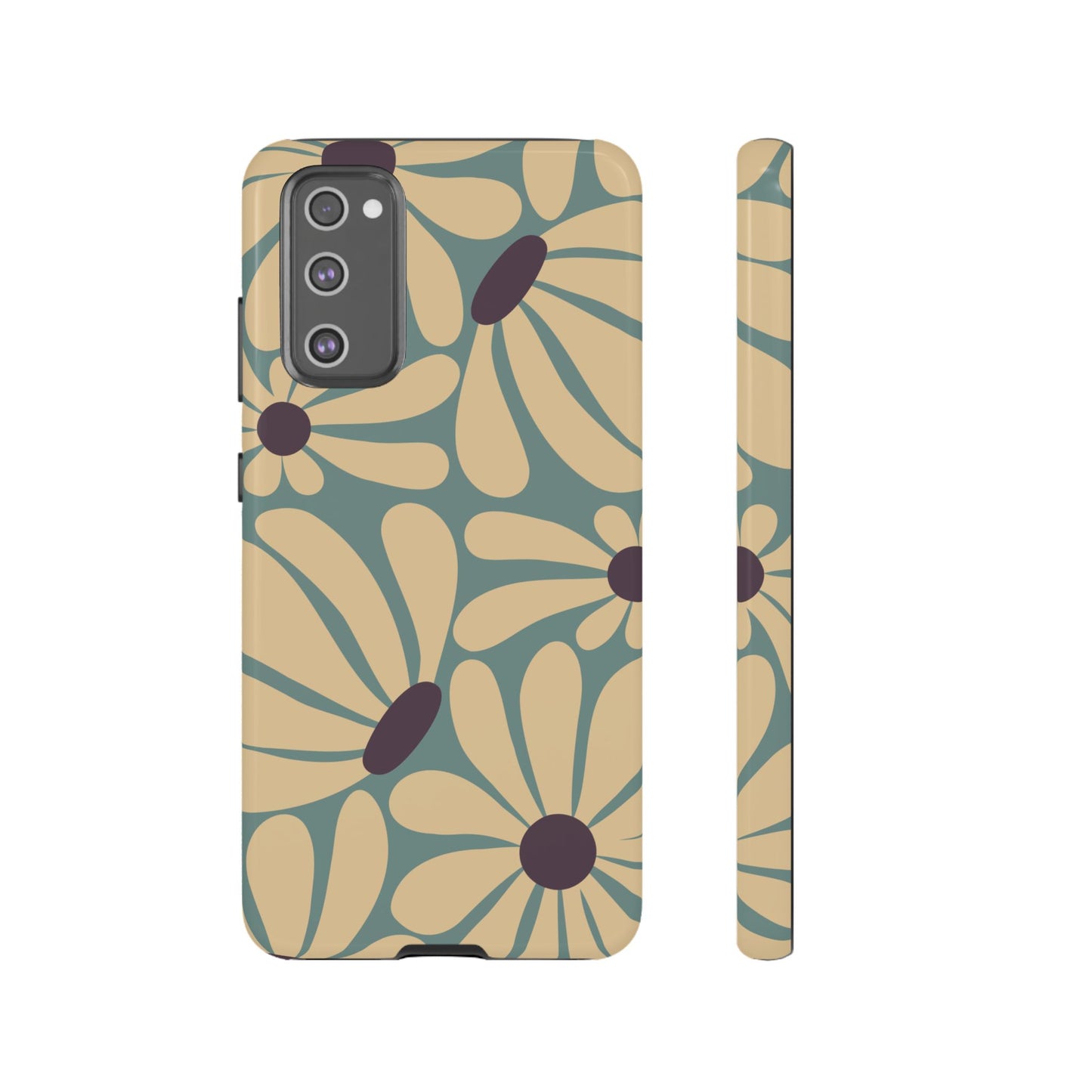 Samsung Galaxy S20 FE / Glossy Phone Case - ’Retro Cream & Blue Daisy Pattern’ Phone Case