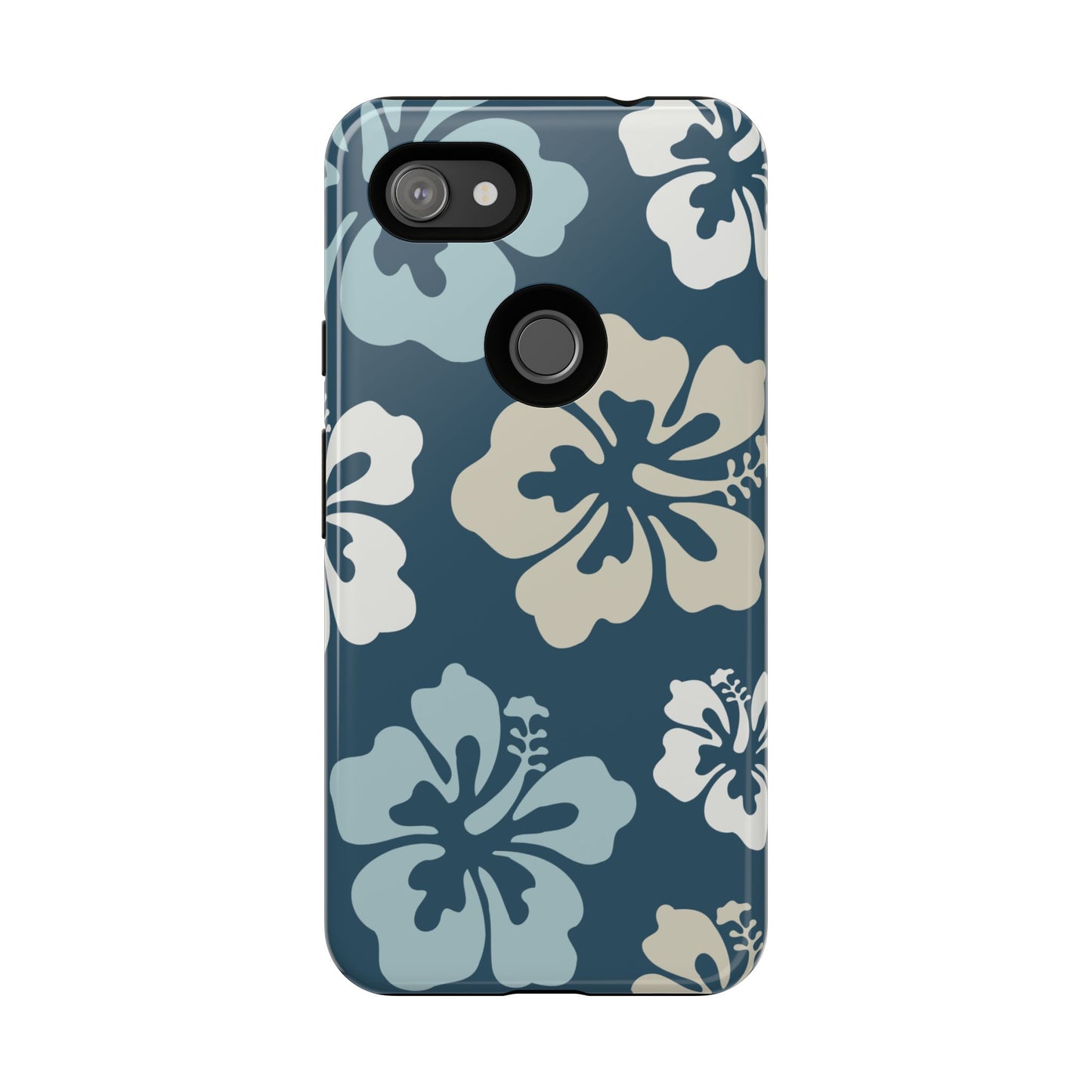 Google Pixel 3a XL / Glossy Phone Case - ’Blue Hibiscus Retro Pattern #1’ Phone Case