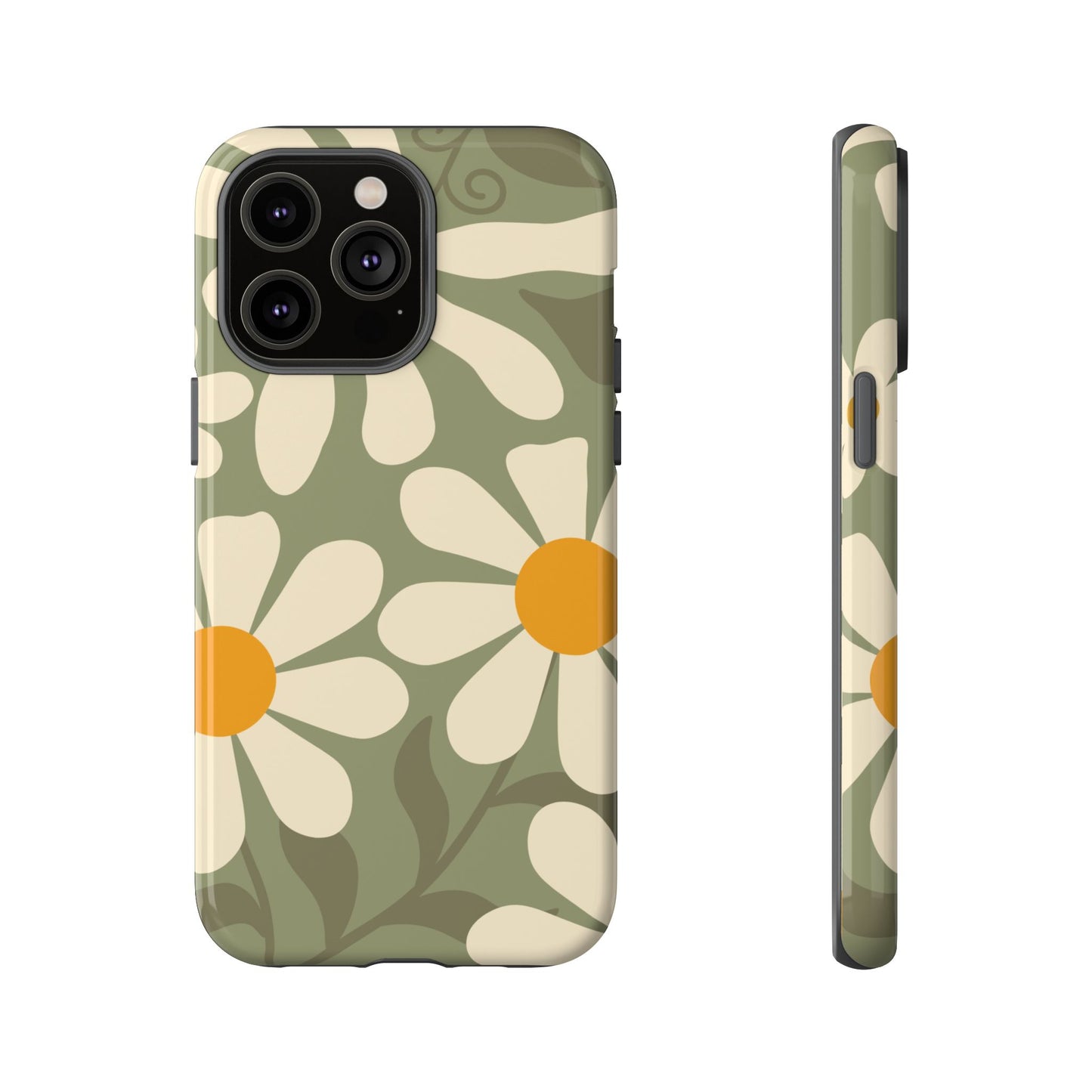 iPhone 14 Pro Max / Glossy Phone Case - ’Retro Green Daisy Pattern #2’ Phone Case