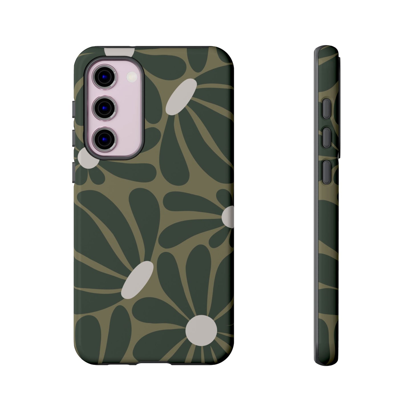 Samsung Galaxy S23 Plus / Glossy Phone Case - ’Retro Olive Green Daisy Pattern’ Phone Case