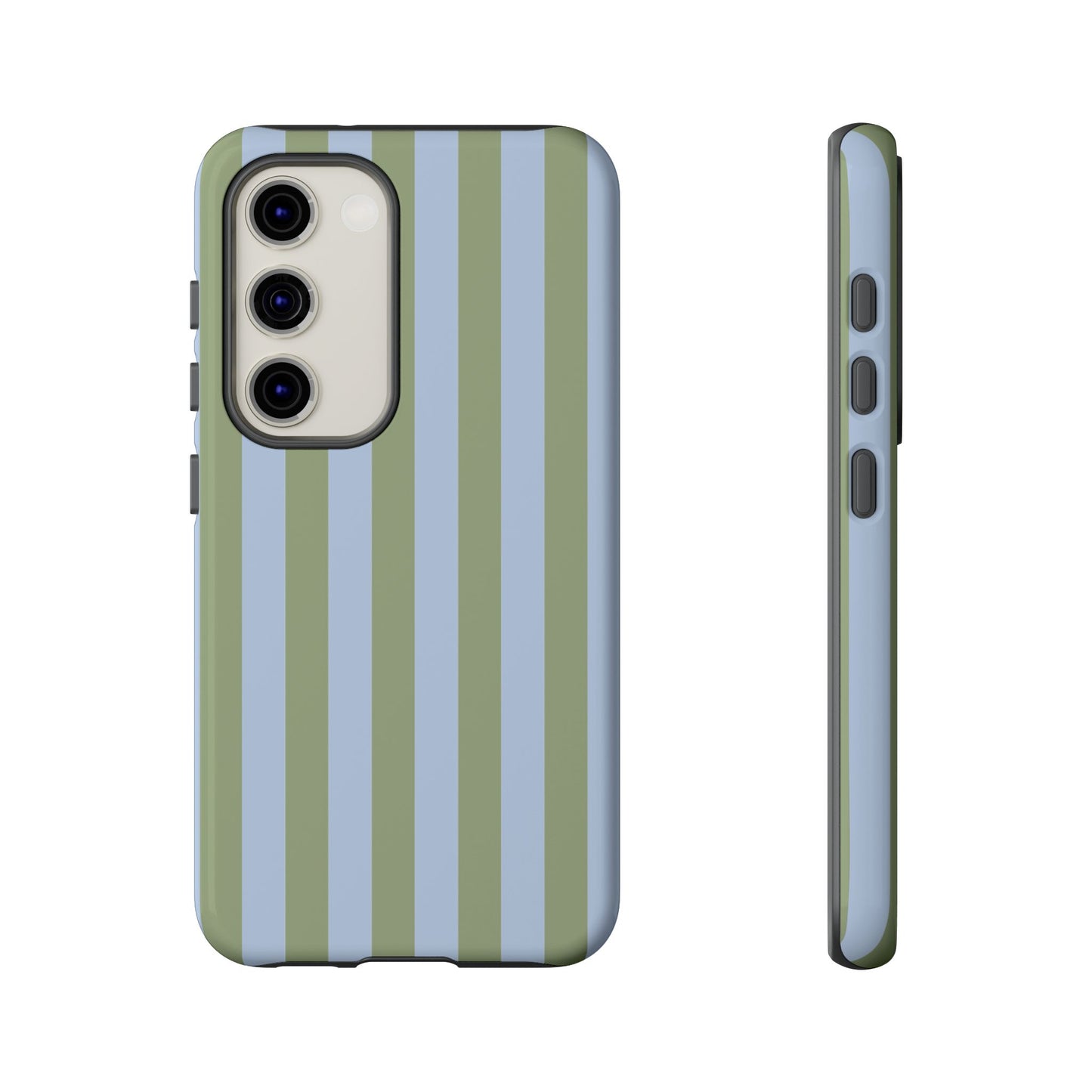 Samsung Galaxy S23 / Glossy Phone Case - Trendy Ice Blue & Green Stripe Pattern Phone Case