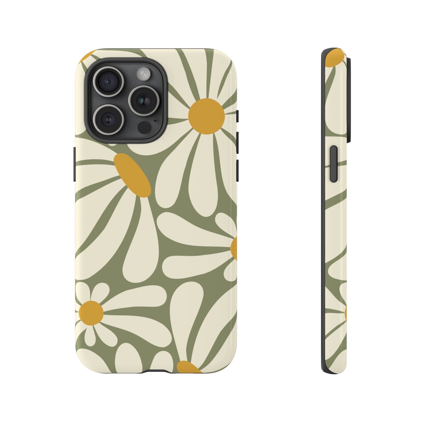 iPhone 15 Pro Max / Glossy Phone Case - ’Retro Green Daisy Pattern #1’ Phone Case