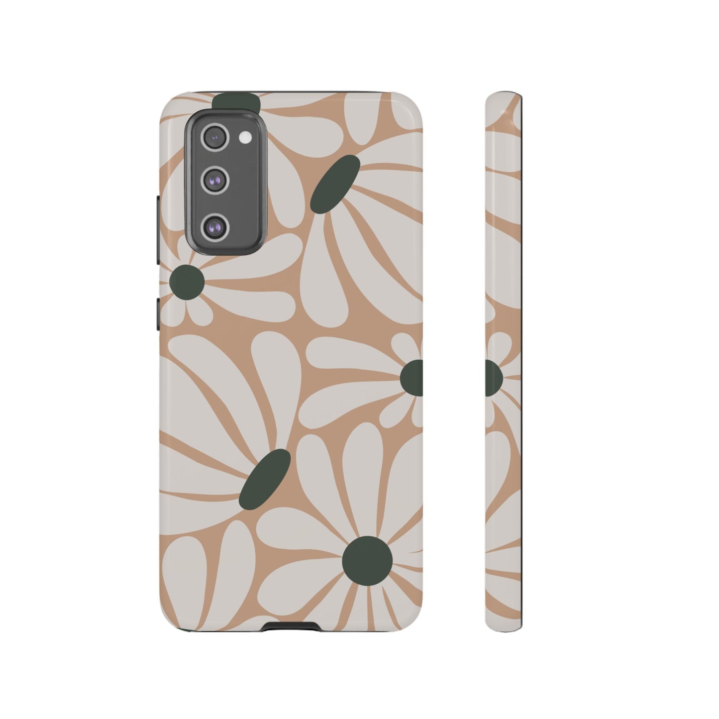 Samsung Galaxy S20 FE / Glossy Phone Case - ’Retro Beige & White Daisy Pattern’ Phone Case
