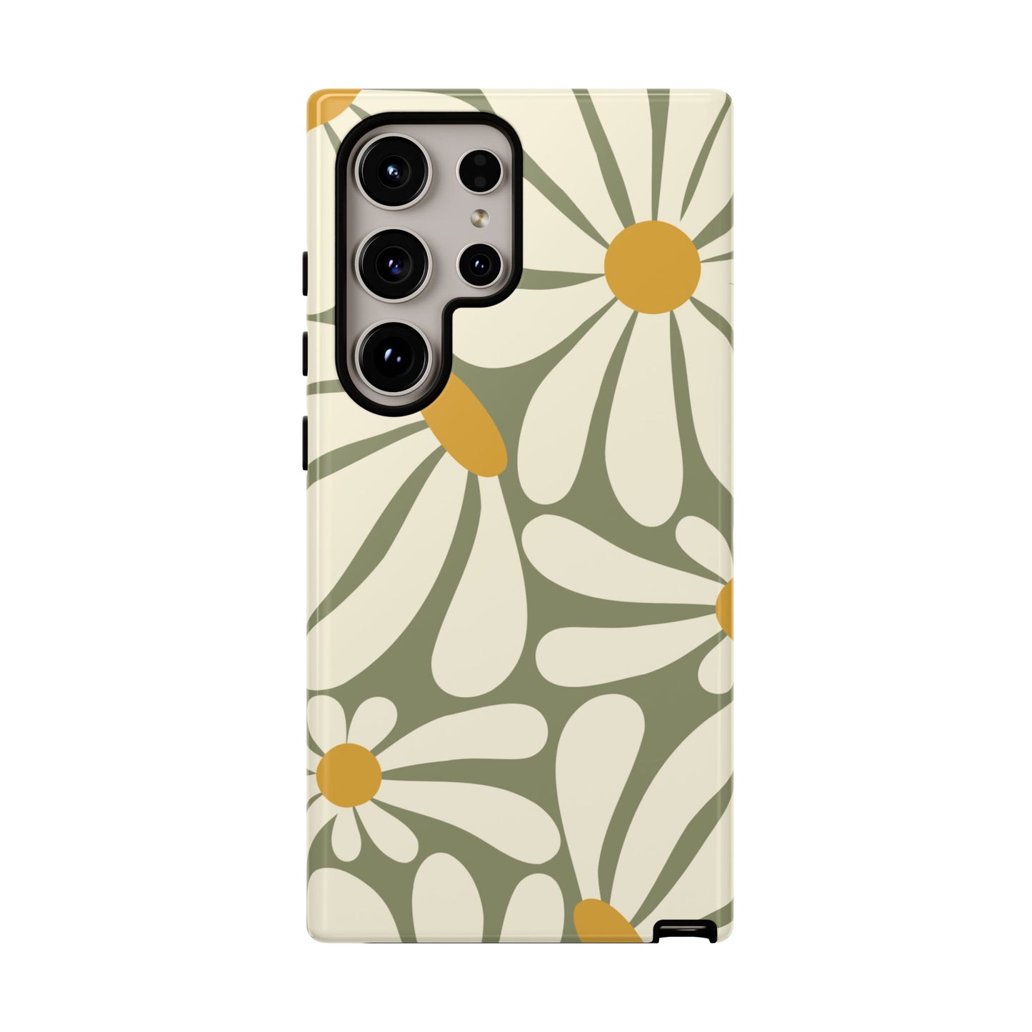 Samsung Galaxy S24 Ultra / Glossy Phone Case - ’Retro Green Daisy Pattern #1’ Phone Case