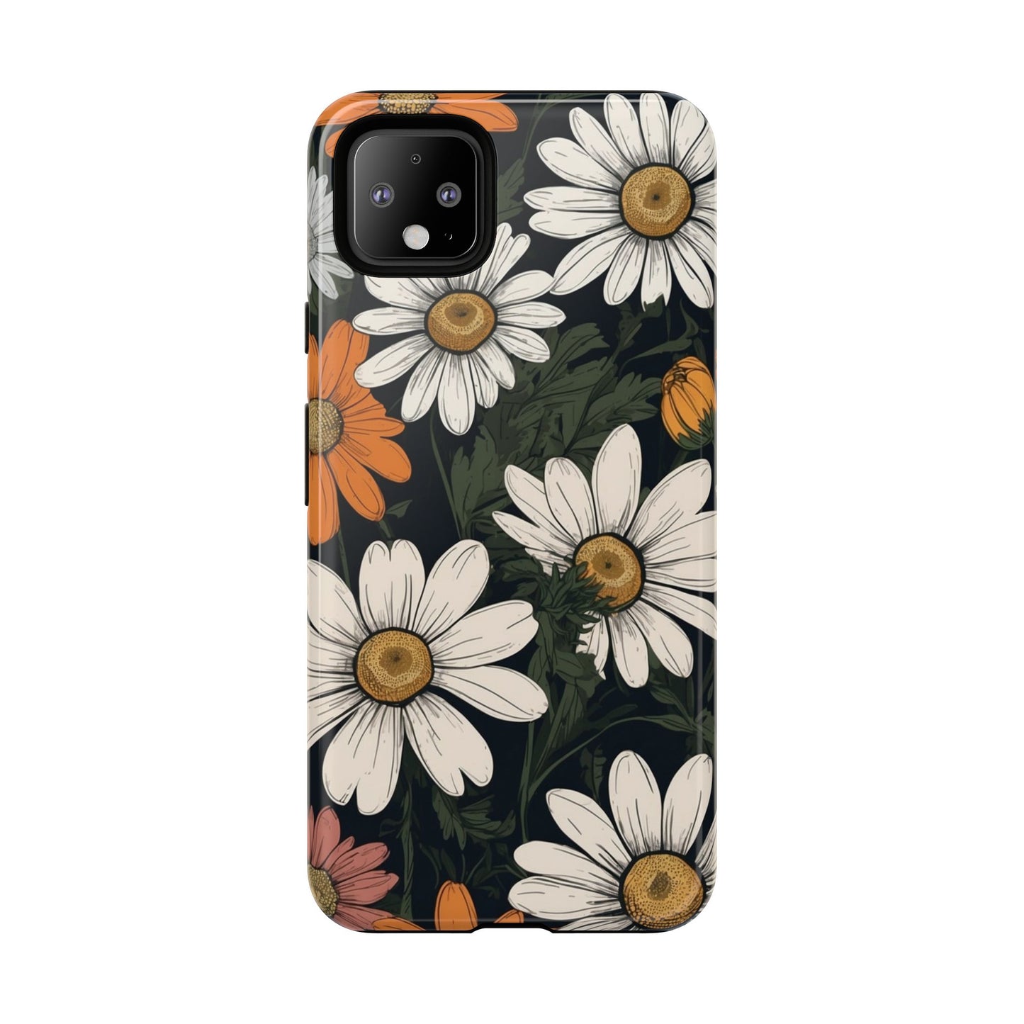 Boho Chic Daisies Floral Pattern "White, Orange & Pink" Phone Case