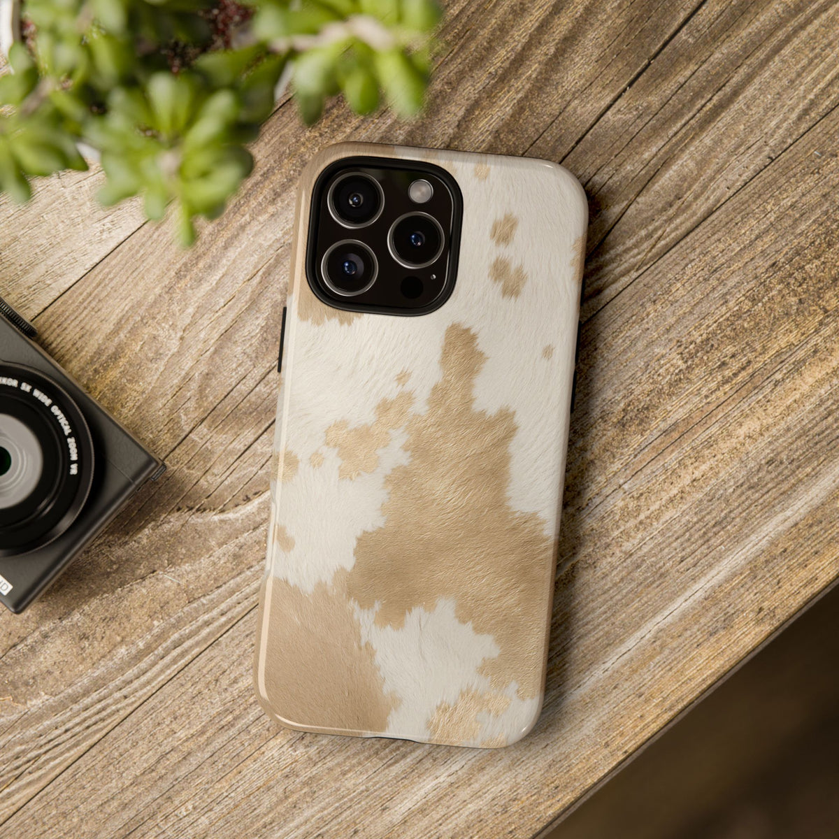 Elegant Champagne Cow Print Phone Case - Beige Phone Case