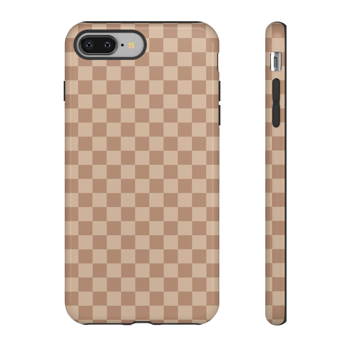 iPhone 8 Plus / Glossy Phone Case - ’Bold Tan Checkered Pattern’ Phone Case