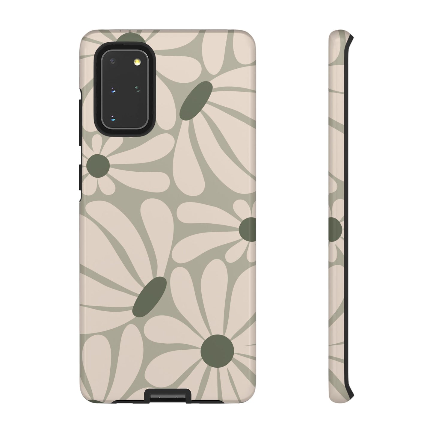 Samsung Galaxy S20+ / Glossy Phone Case - ’Retro Cream & Green Daisy Pattern’ Phone Case