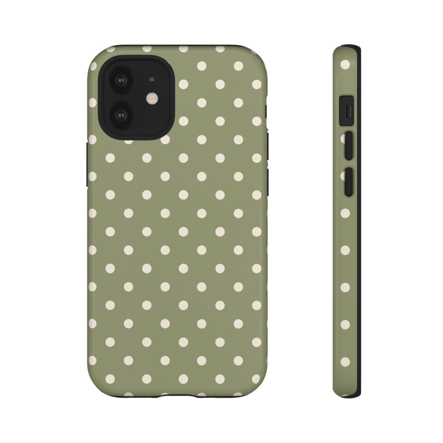 iPhone 12 Mini / Glossy Phone Case - ’Green & White Dot Pattern’ Phone Case