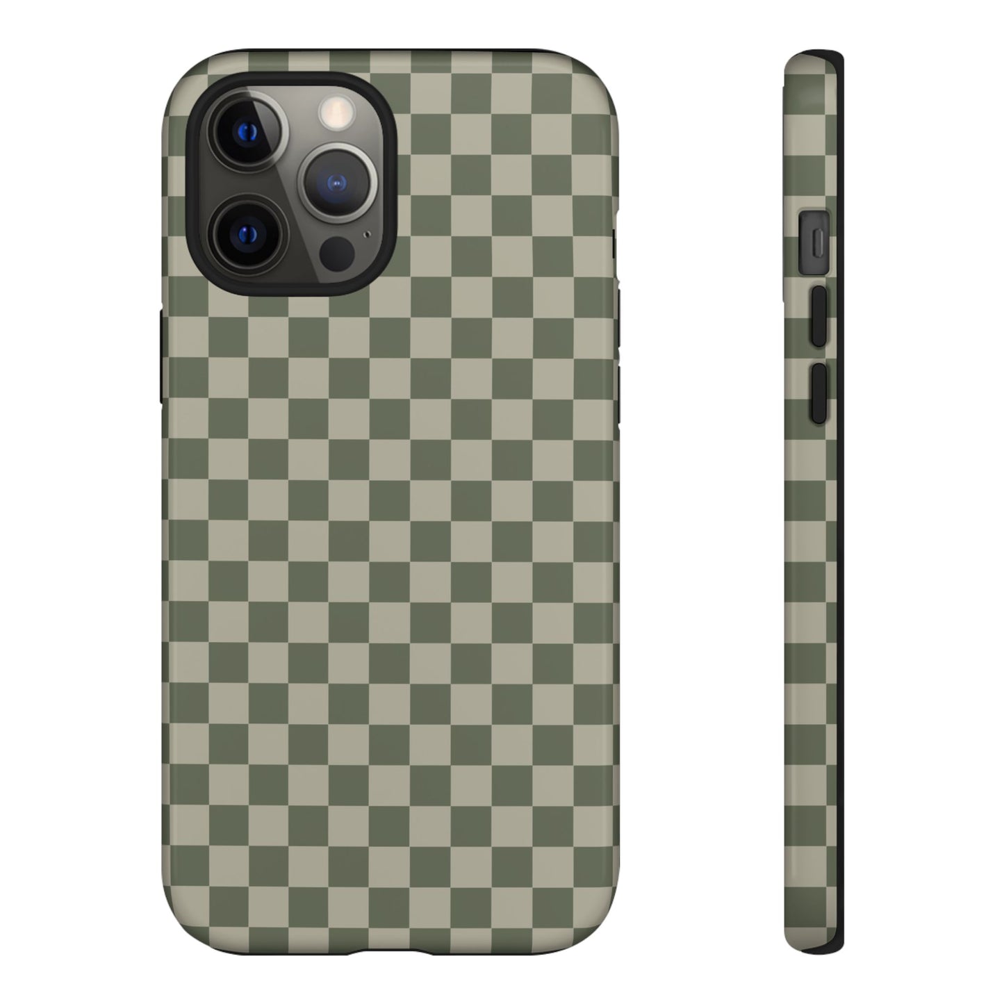 iPhone 12 Pro Max / Glossy Phone Case - ’Bold Olive Green Checkered Pattern’ Phone Case