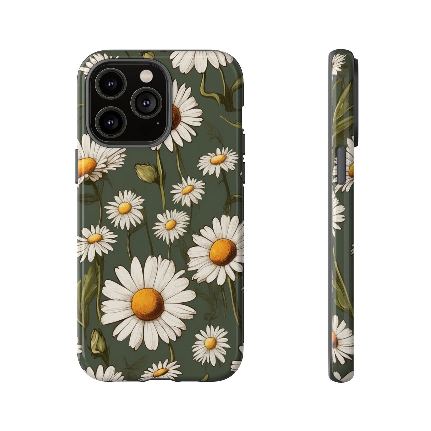 Boho Chic Daisies Floral Pattern "White & Green" Phone Case