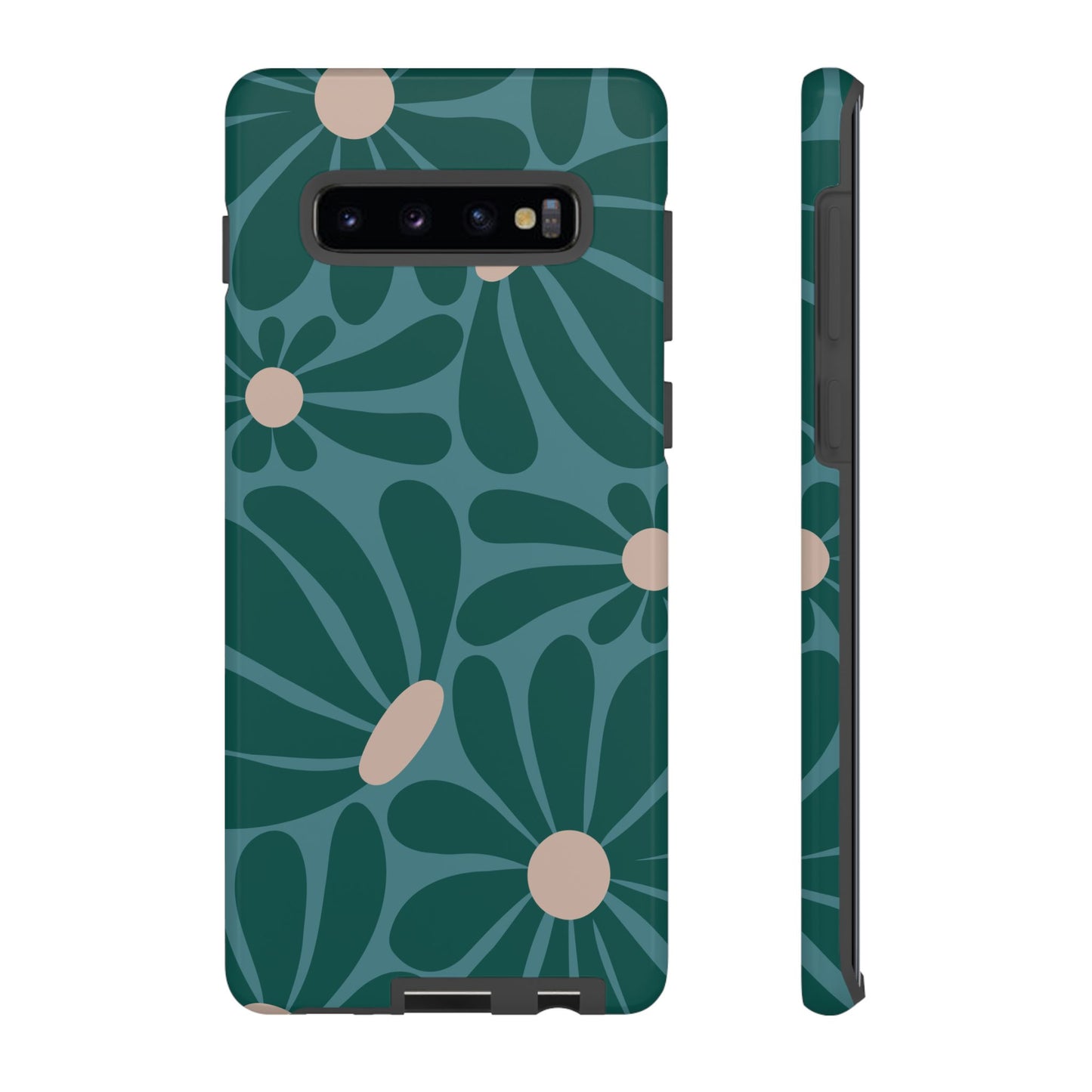 Samsung Galaxy S10 Plus / Glossy Phone Case - ’Retro Turquoise Daisy Pattern’ Phone Case