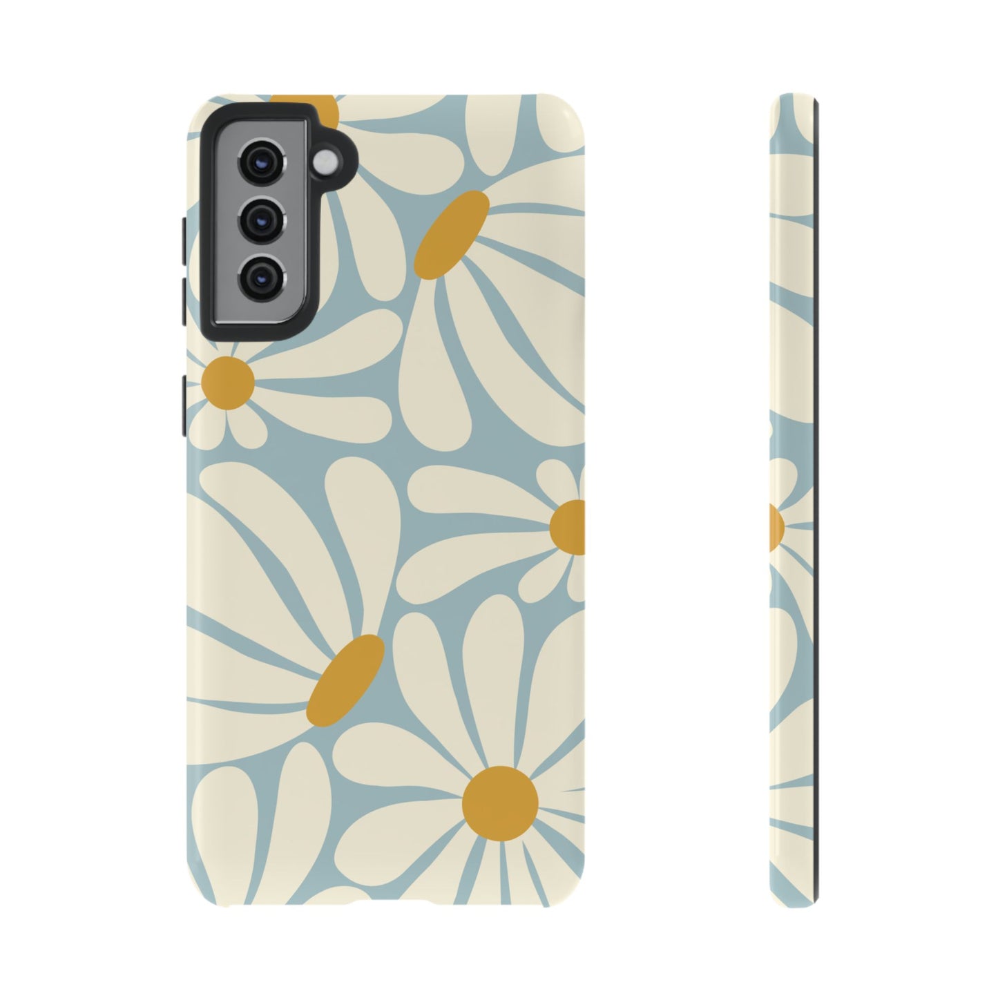 Samsung Galaxy S21 Plus / Glossy Phone Case - ’Retro Blue Daisy Pattern’ Phone Case