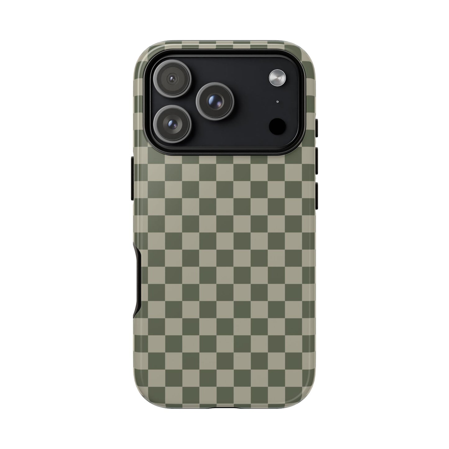 iPhone 17 Pro / Glossy Phone Case - ’Bold Olive Green Checkered Pattern’ Phone Case